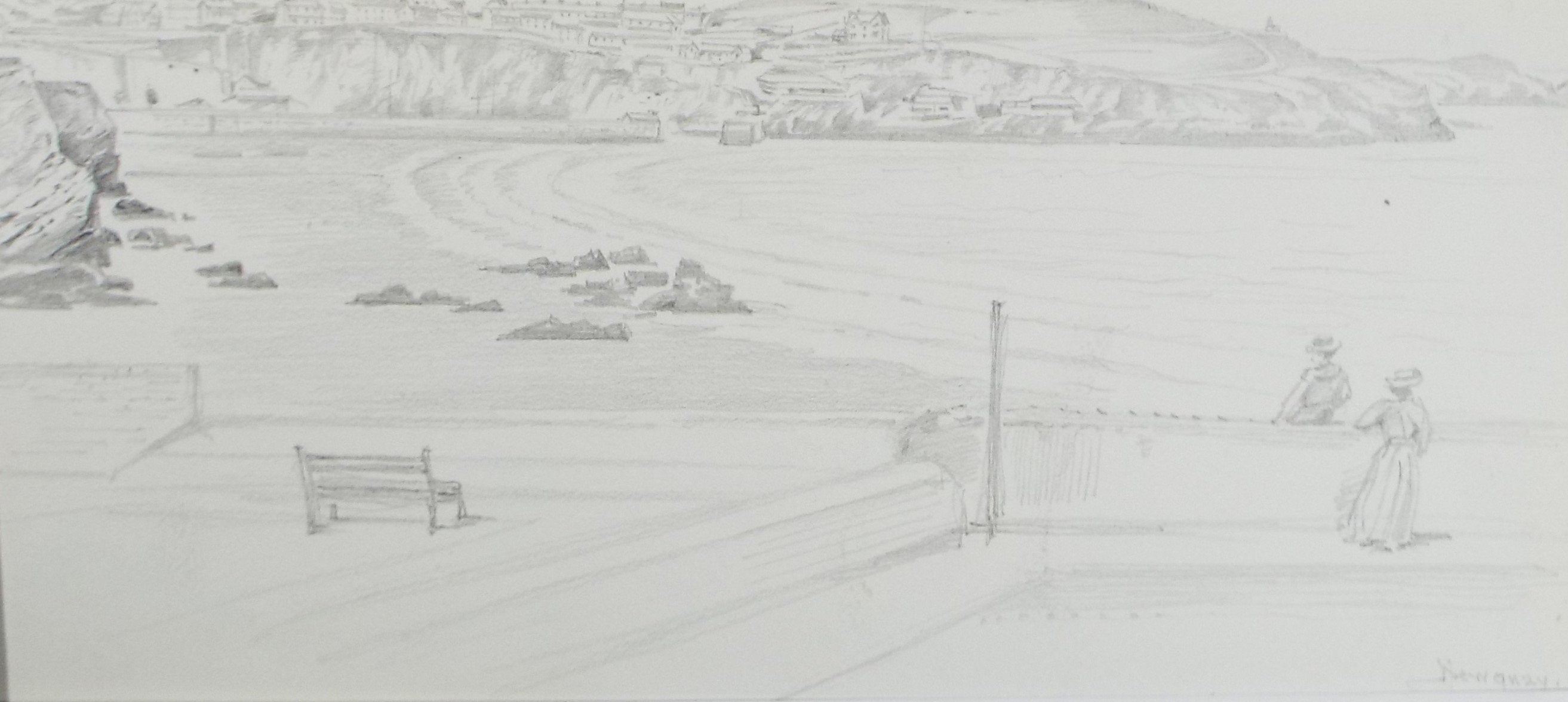 Original Pencil Drawing, 'Newquay', dated 1886, Artist unknown