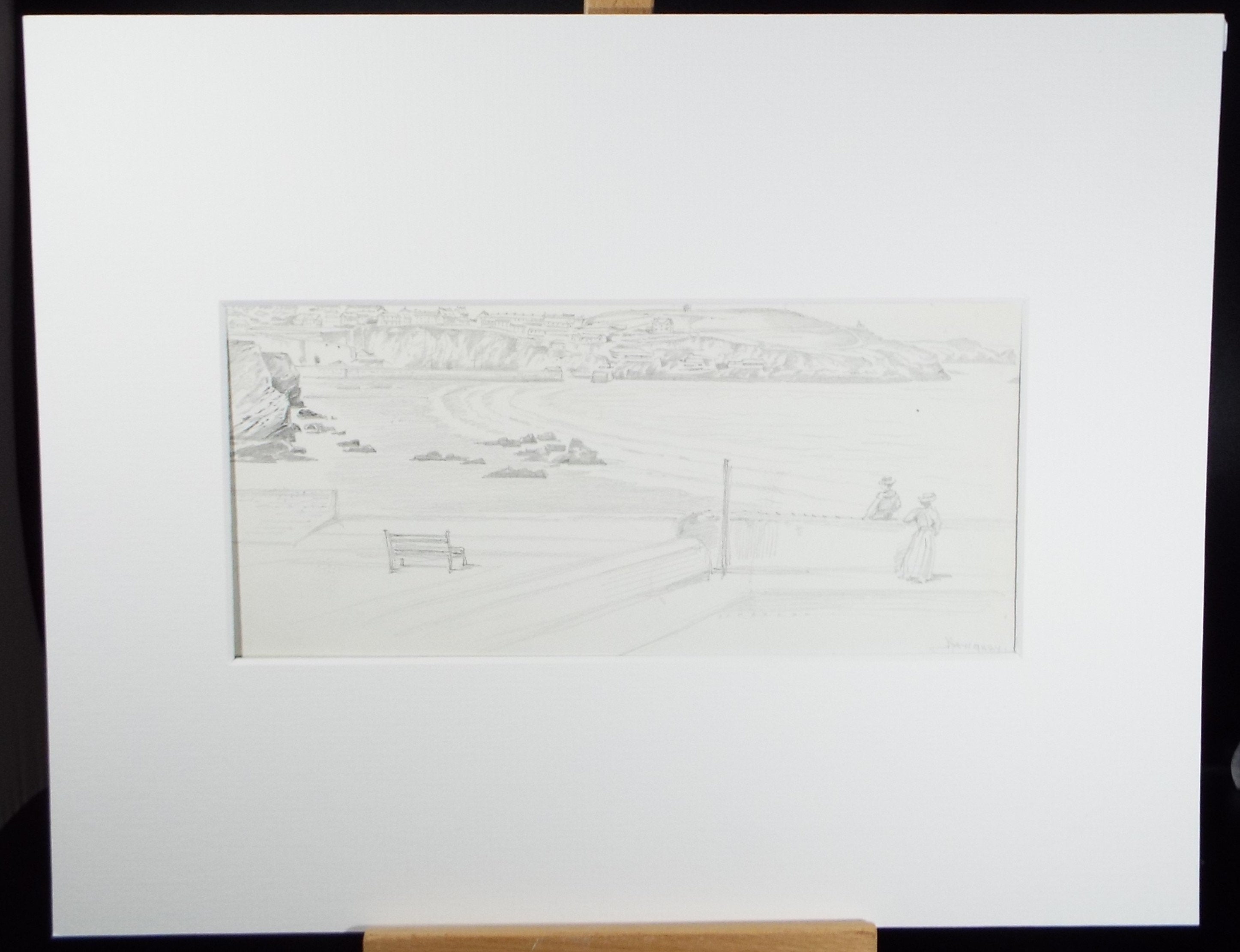 Original Pencil Drawing, 'Newquay', dated 1886, Artist unknown