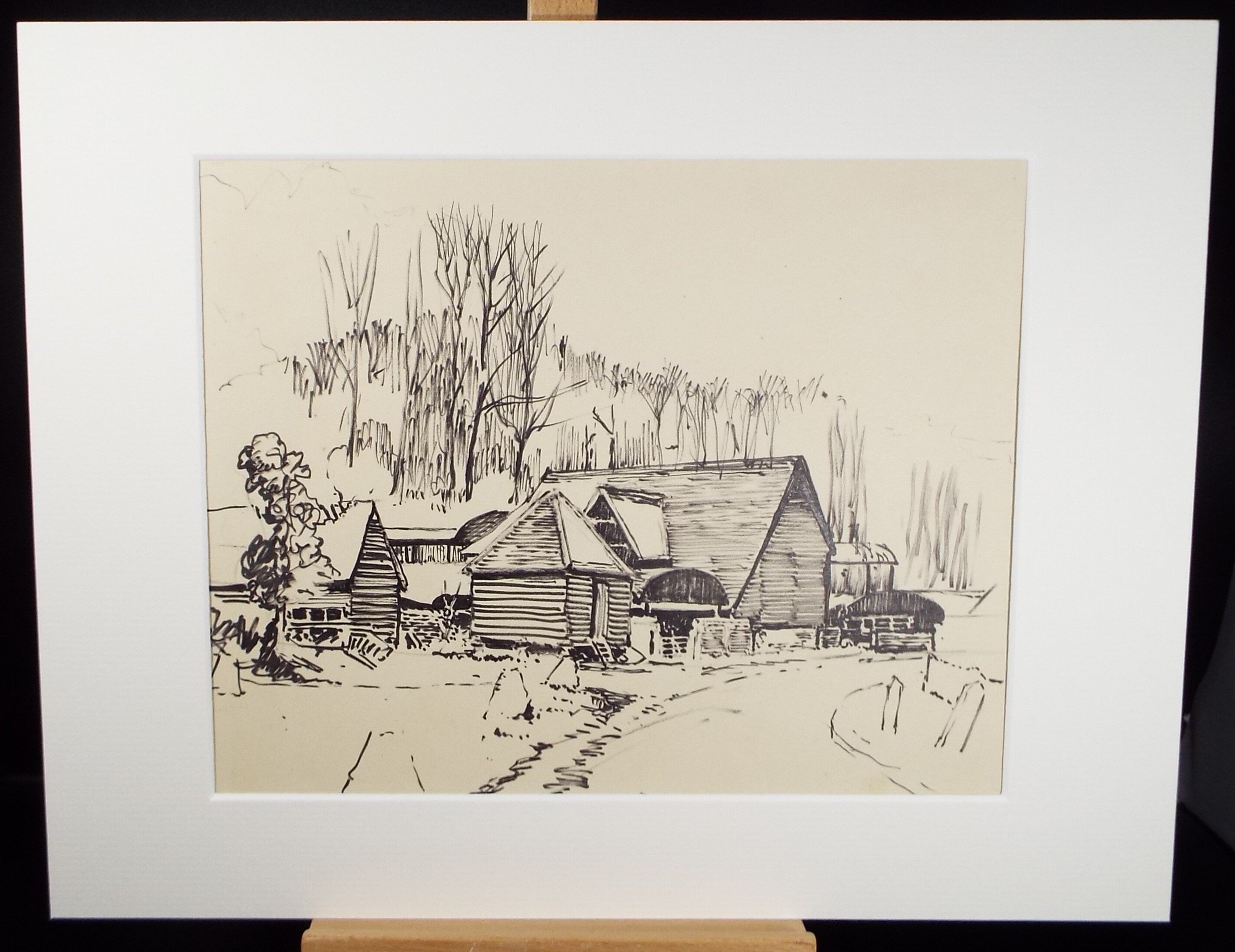 Original Pen & Ink , 'Weatherboarded Barns' , Hilda Burford (1887-1957)