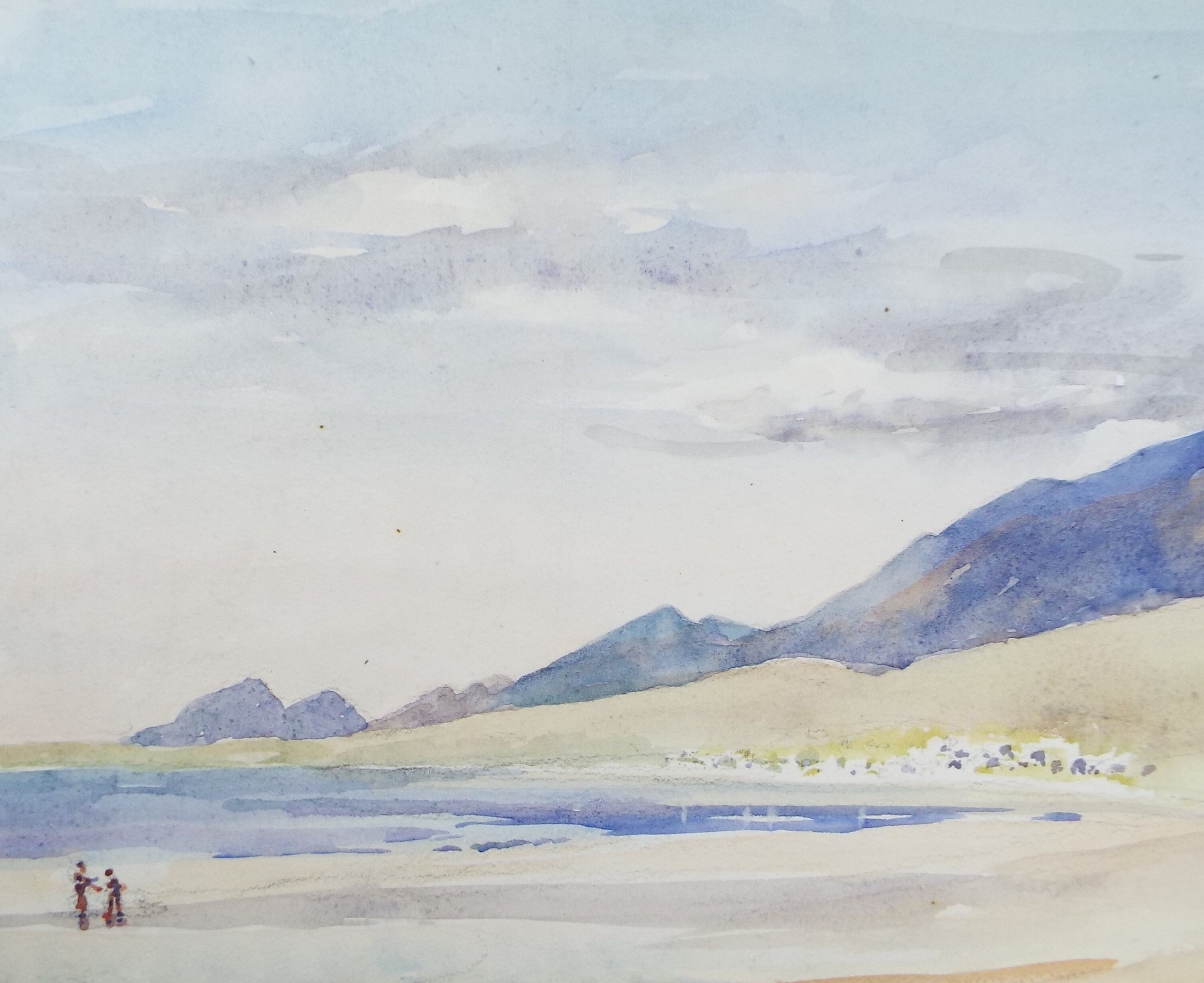 Original Watercolour, 'Coast with distant hills', Circa 1950's , Hilda Burford (1887-1957)