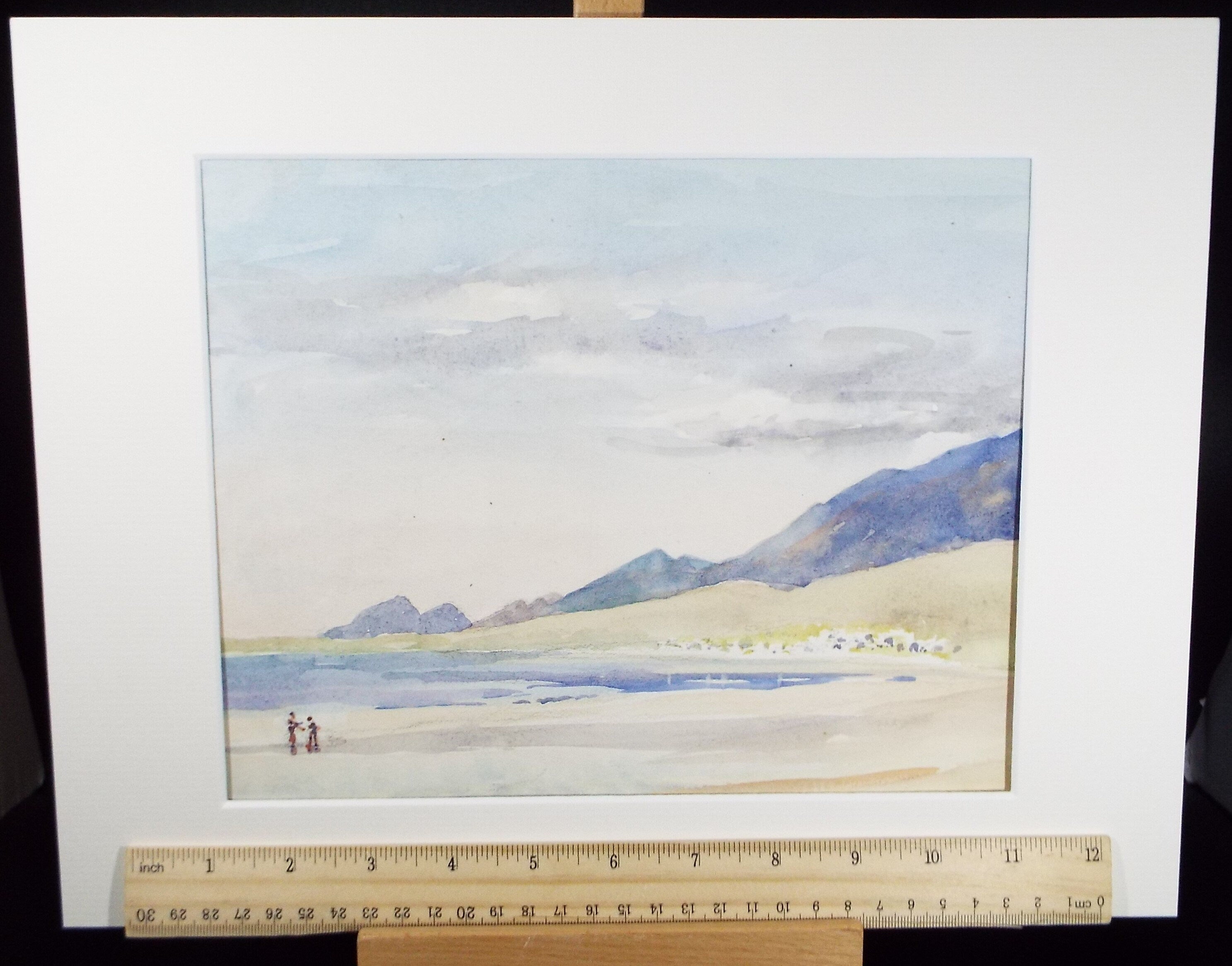 Original Watercolour, 'Coast with distant hills', Circa 1950's , Hilda Burford (1887-1957)