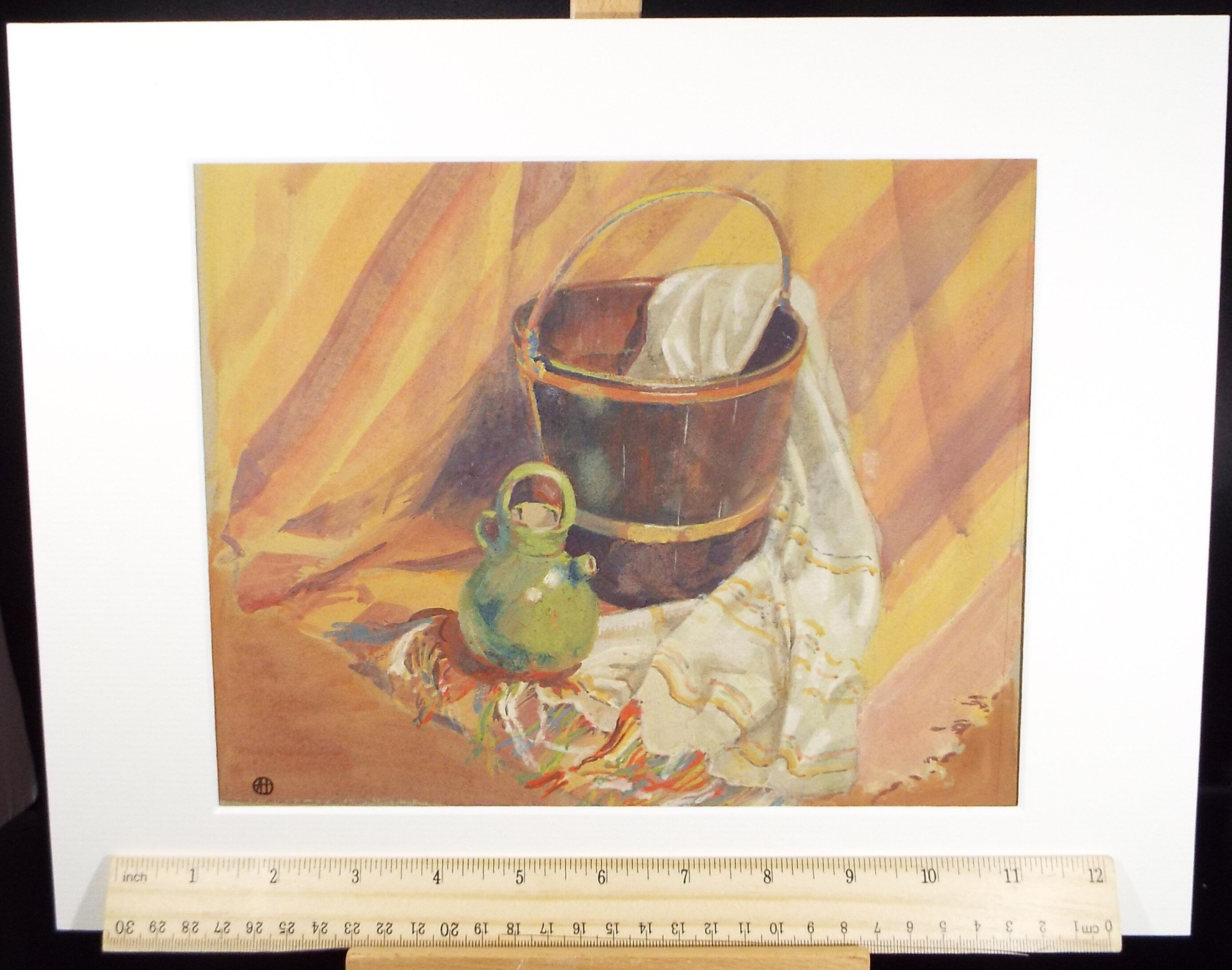 Original Watercolour Drawing, 'Still life of wooden bucket', circa 1950's , Artist Unknown