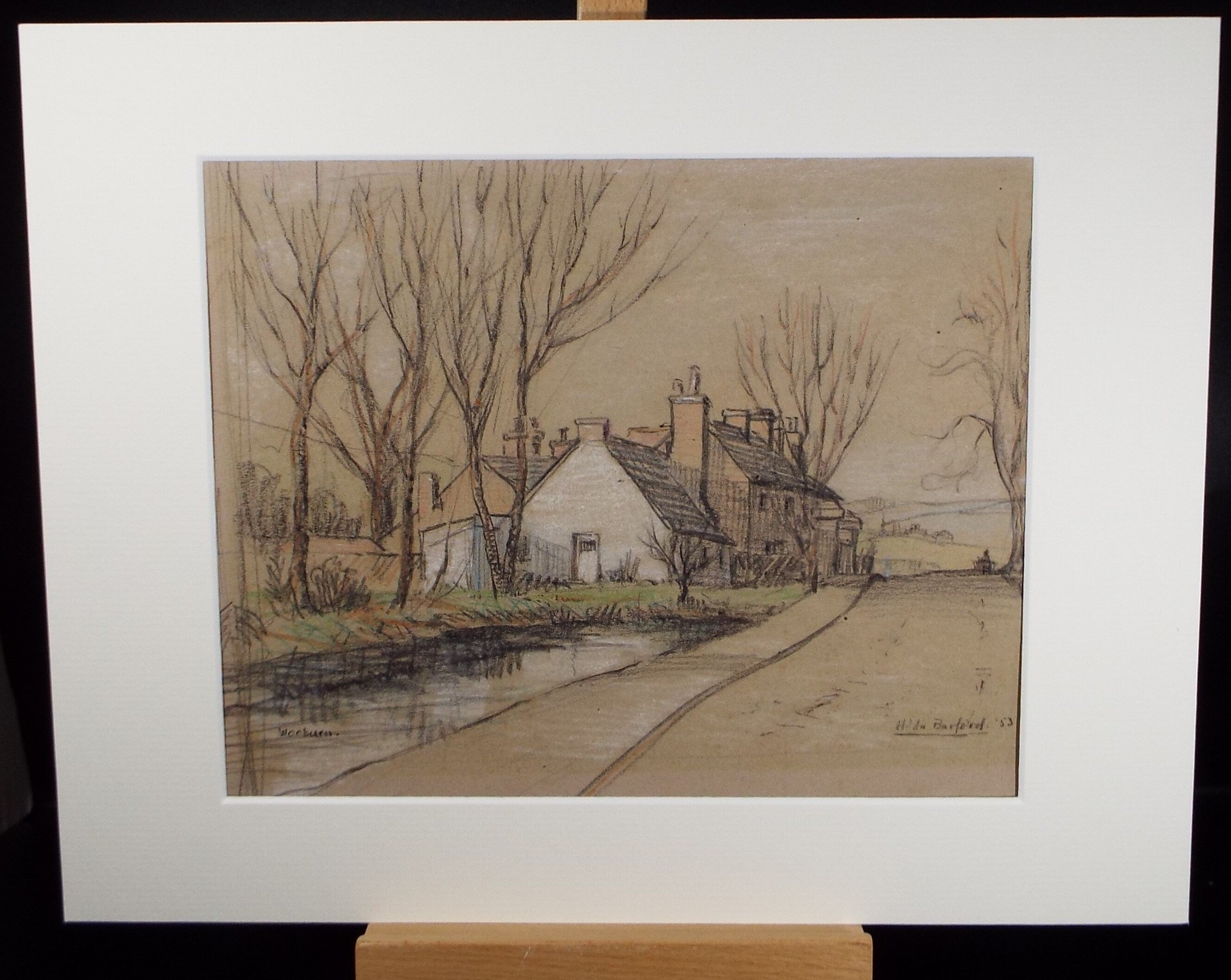 Original coloured Pencil, 'Wooburn', Dated 1953 , Hilda Burford (1887-1957)