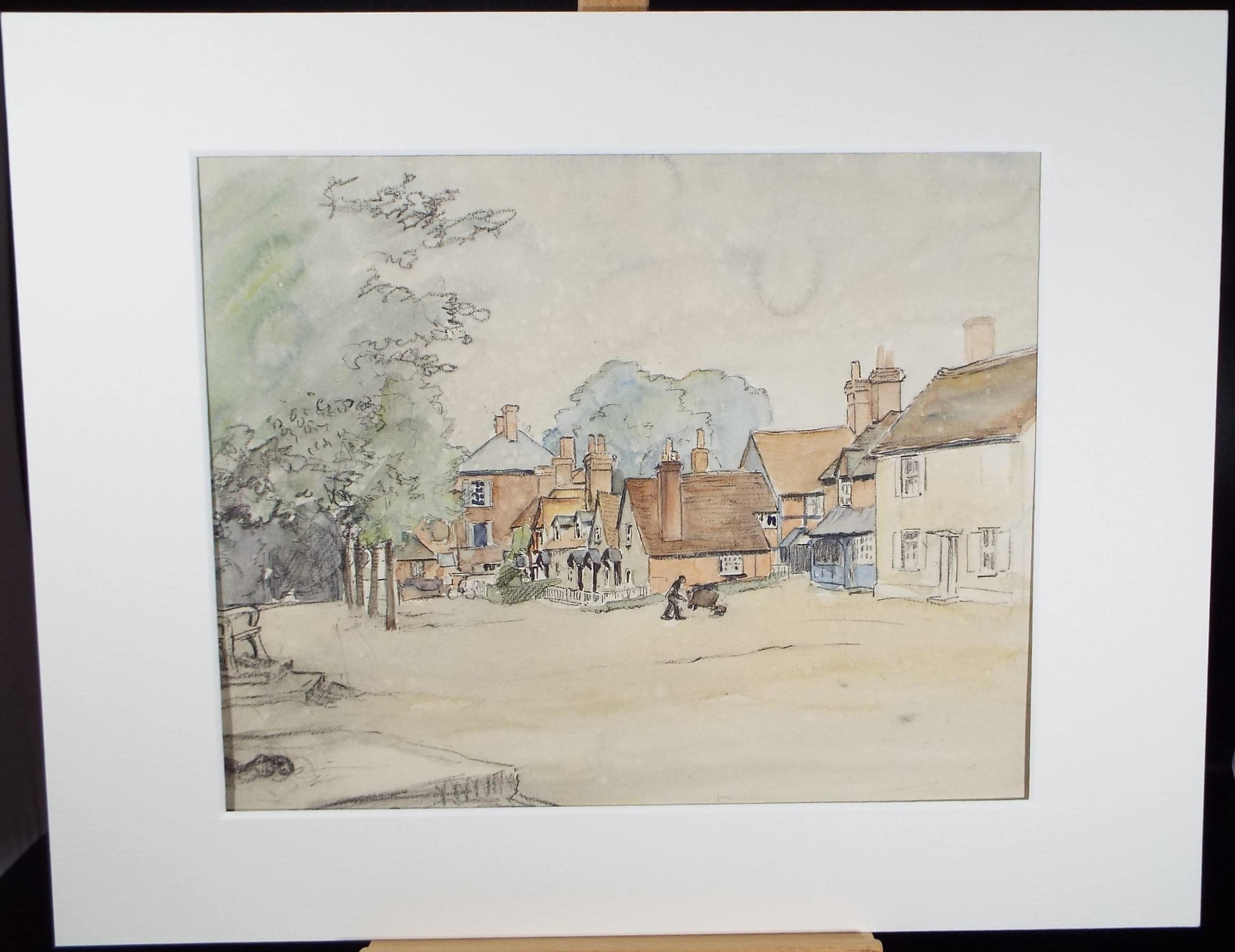 Original Watercolour, 'Street with figure' circa 1940's , Hilda Burford (1887-1957)