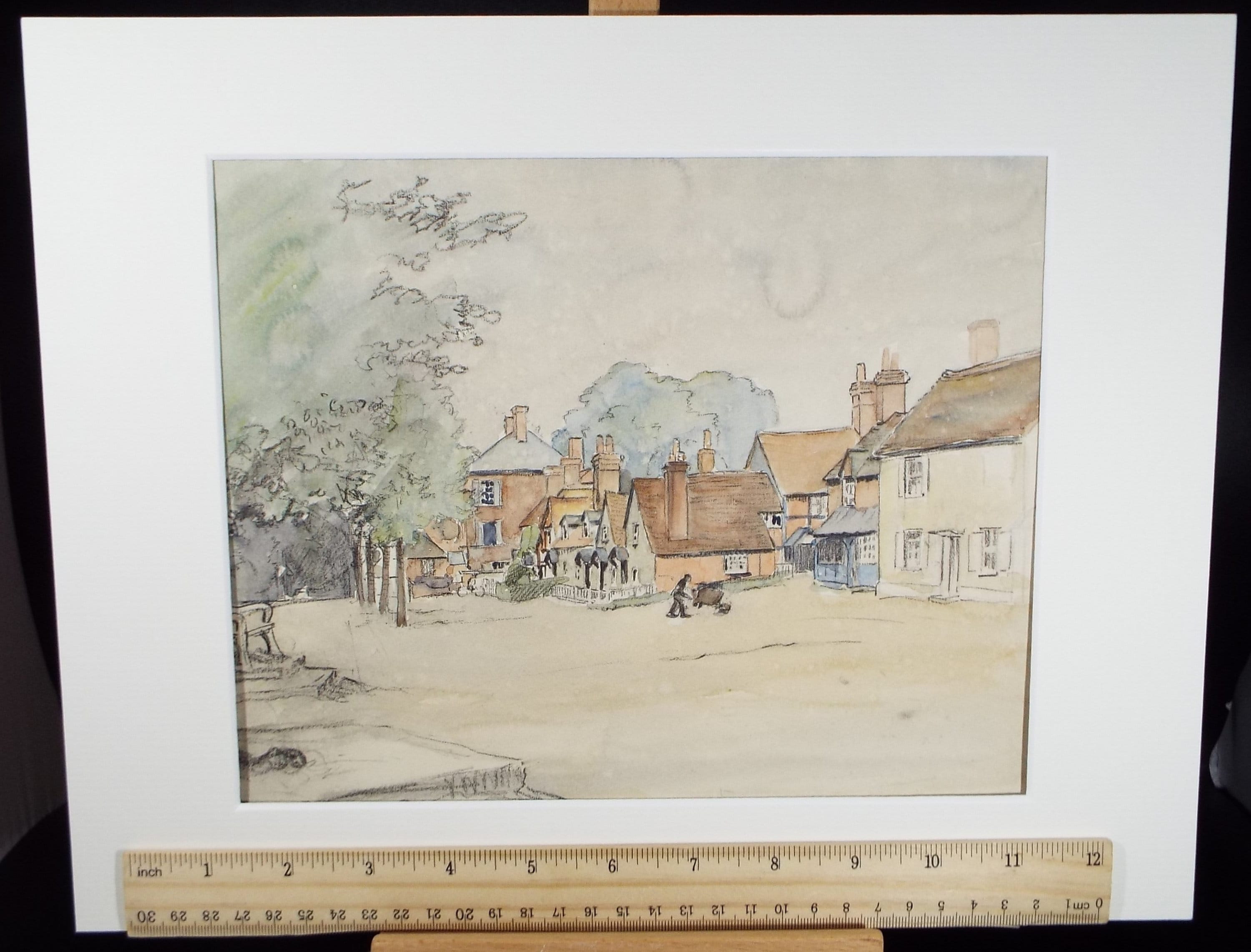 Original Watercolour, 'Street with figure' circa 1940's , Hilda Burford (1887-1957)