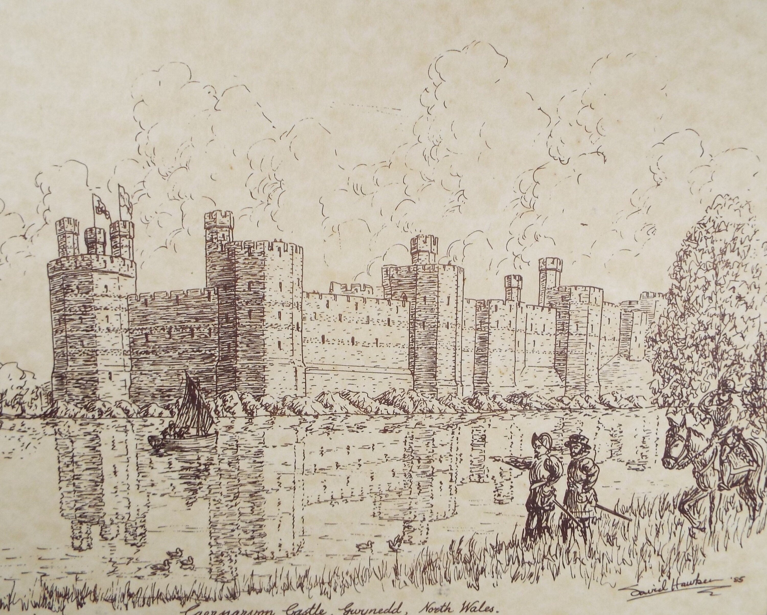 Original Pen & Ink, 'Caernarvon Castle', Dated 1985, David Hawken