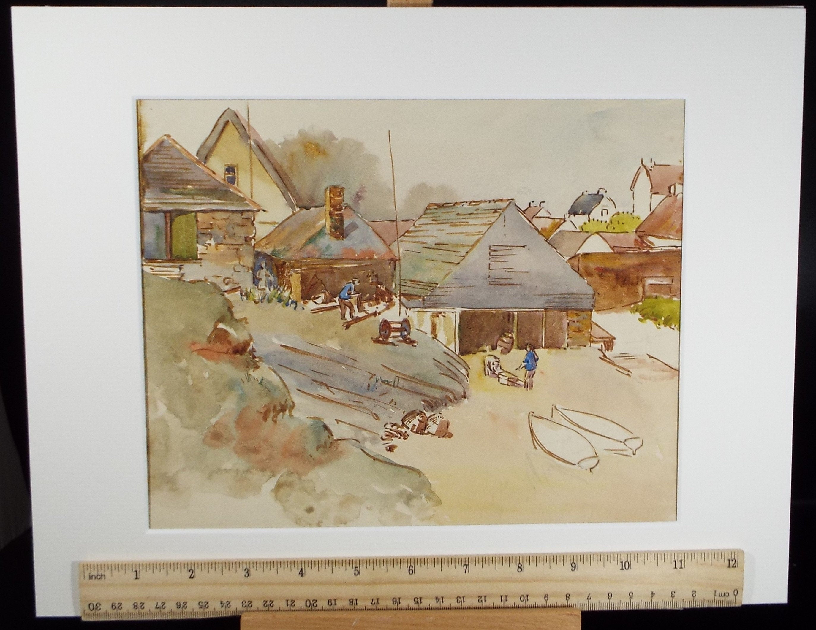 Original Watercolour 'The Shiprights', circa 1940's, Hilda Burford (1887-1957)