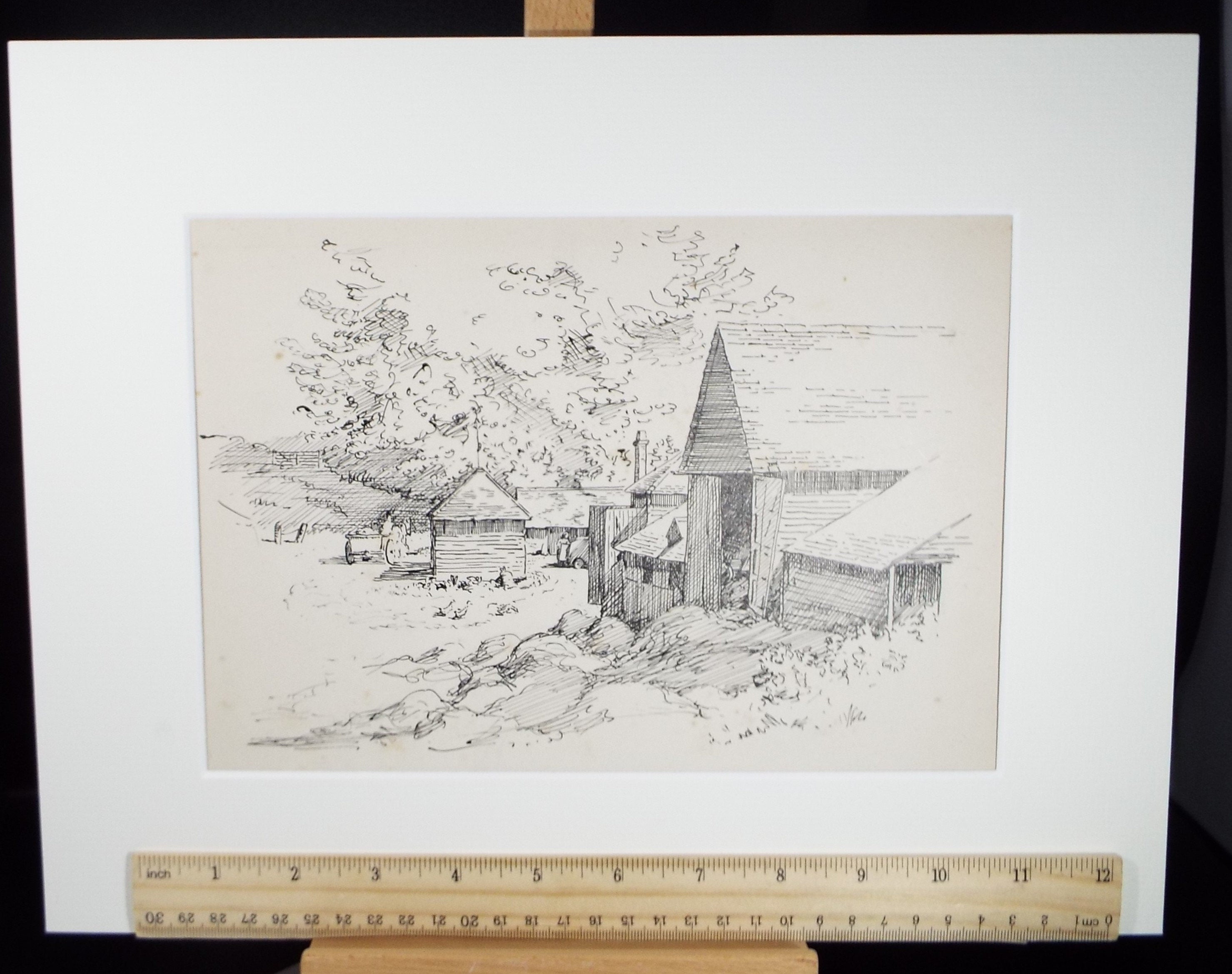 Original Pen & Ink Sketch,'Middle Culham Farm, nr. Marlow', Hilda Burford (1887-1957)