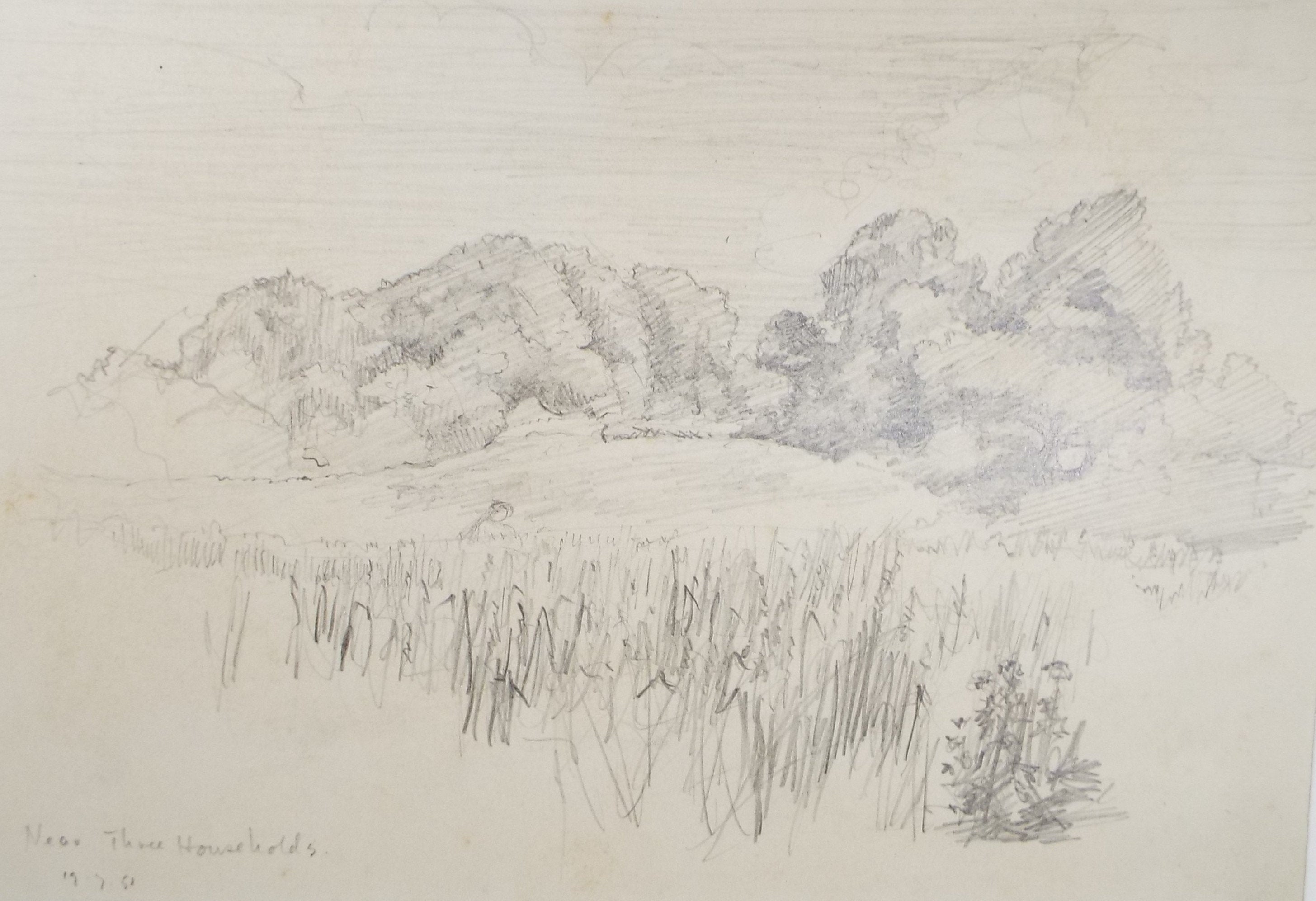 Original Pencil, 'Marshland with woods beyond', Circa 1950's , Hilda Burford (1887-1957)