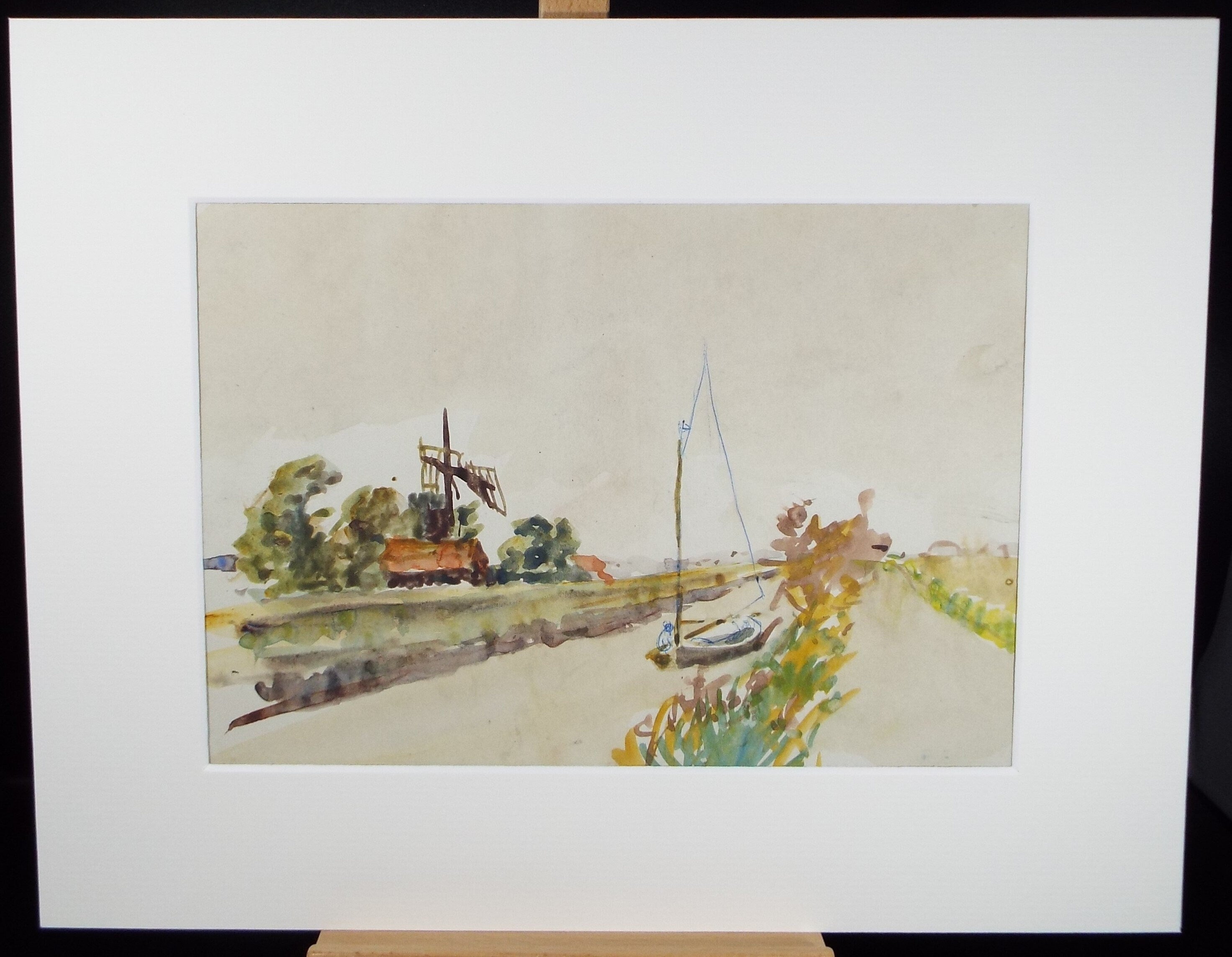 Original Watercolour on Paper, 'Boat on the Canal', circa 1950's, Hilda Burford (1887-1957)