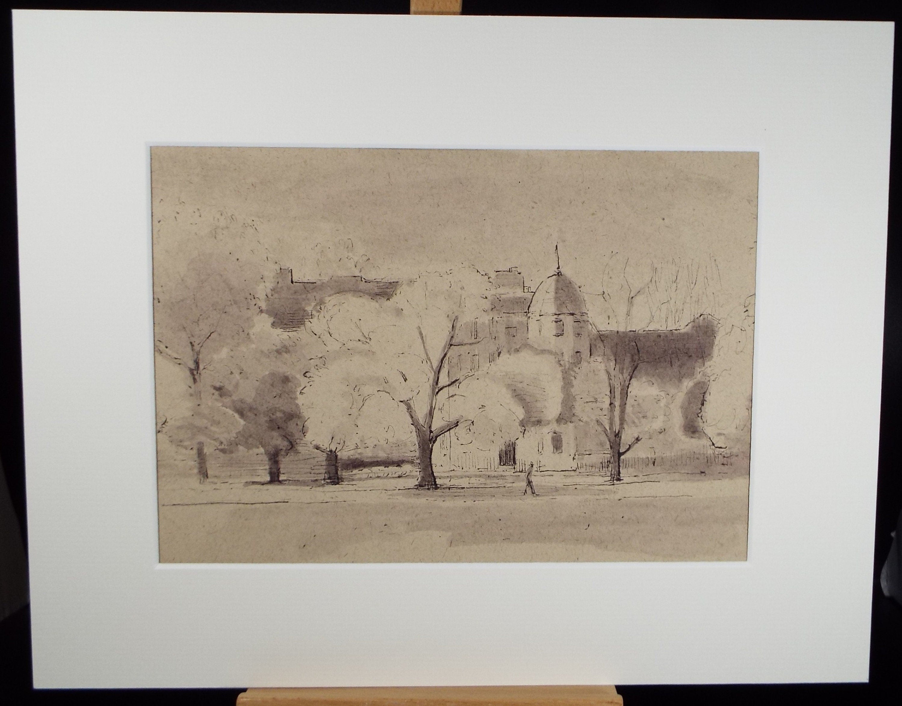 Original Watercolour on Paper, 'Buildings, trees and figure', circa 1950's, Hilda Burford (1887-1957)