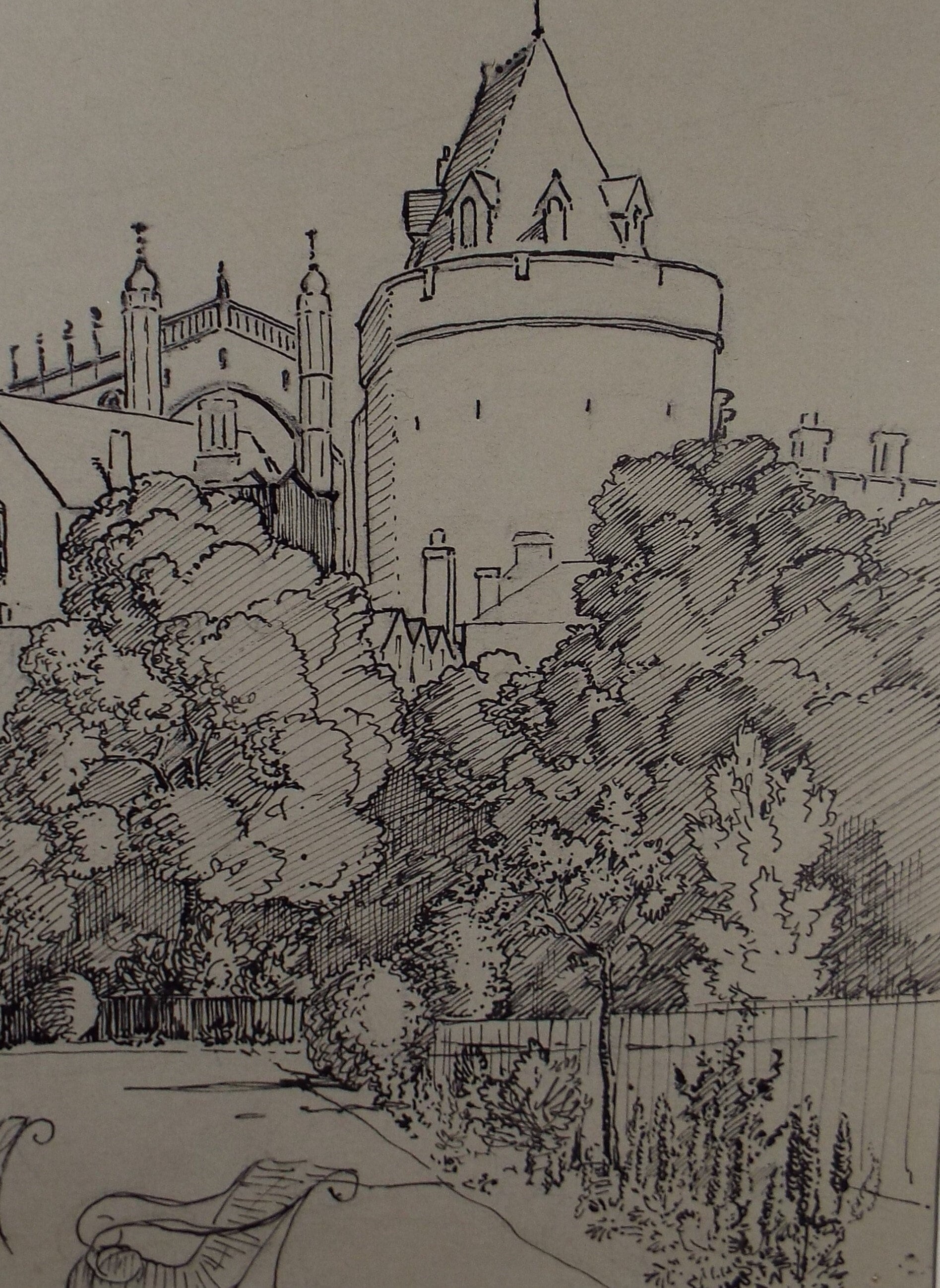 Original Pen & ink, 'Windsor Castle', c1940, Hilda Burford (1887-1957)