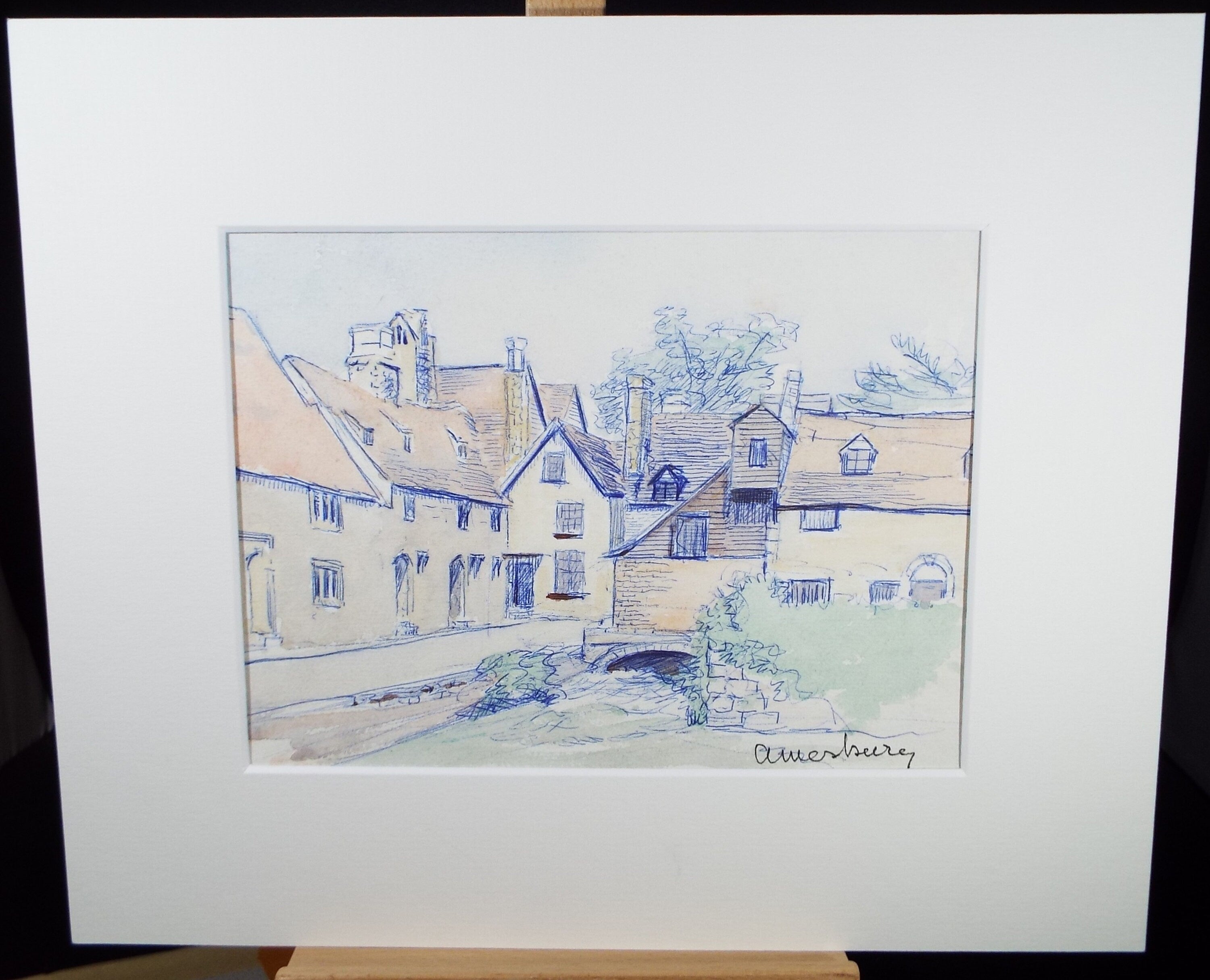 Original coloured Pencil, 'Amersbury', Circa 1950's , Hilda Burford (1887-1957)