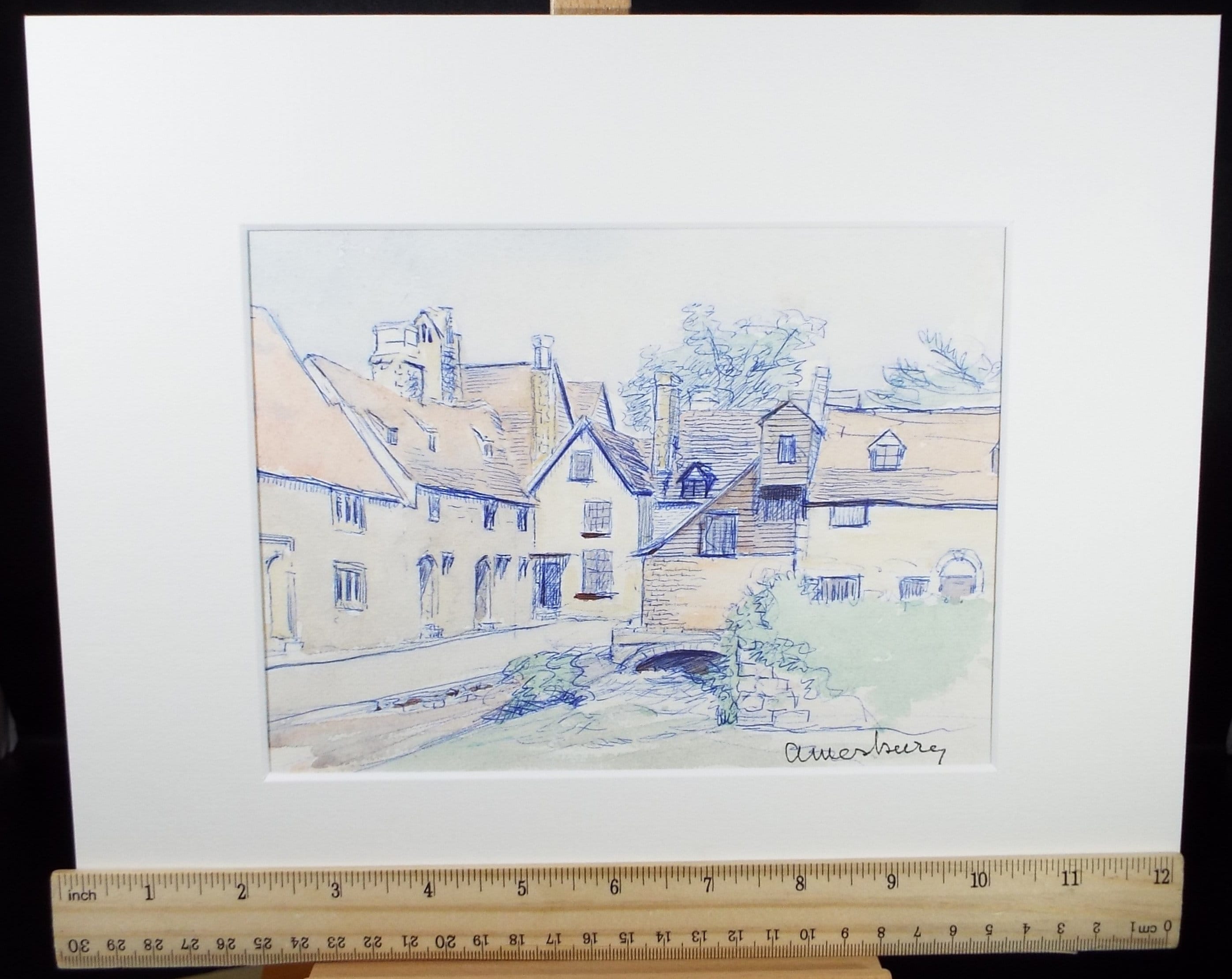 Original coloured Pencil, 'Amersbury', Circa 1950's , Hilda Burford (1887-1957)