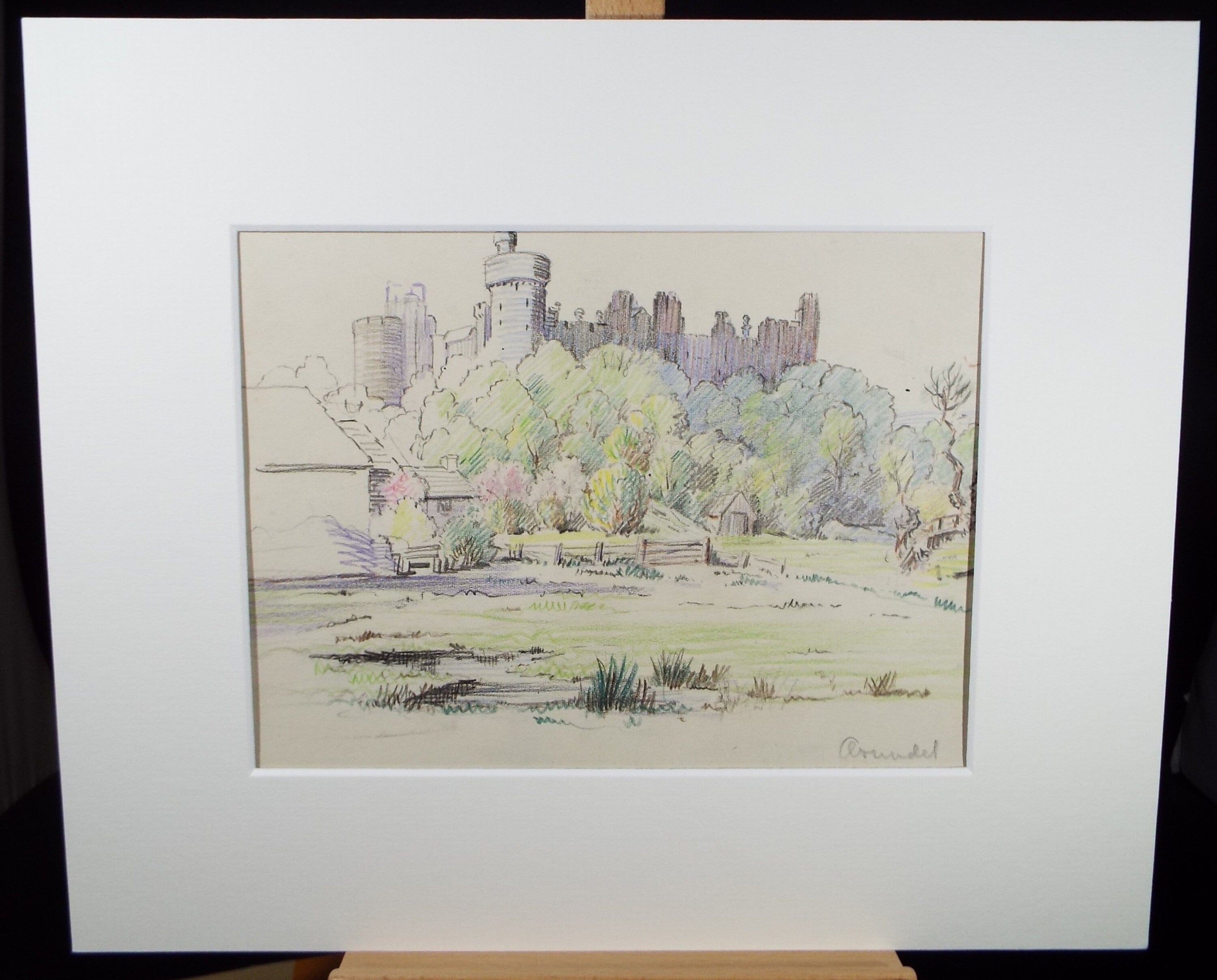 Original coloured Pencil, 'Arundel Castle', circa 1940's, Hilda Burford (1887-1957)