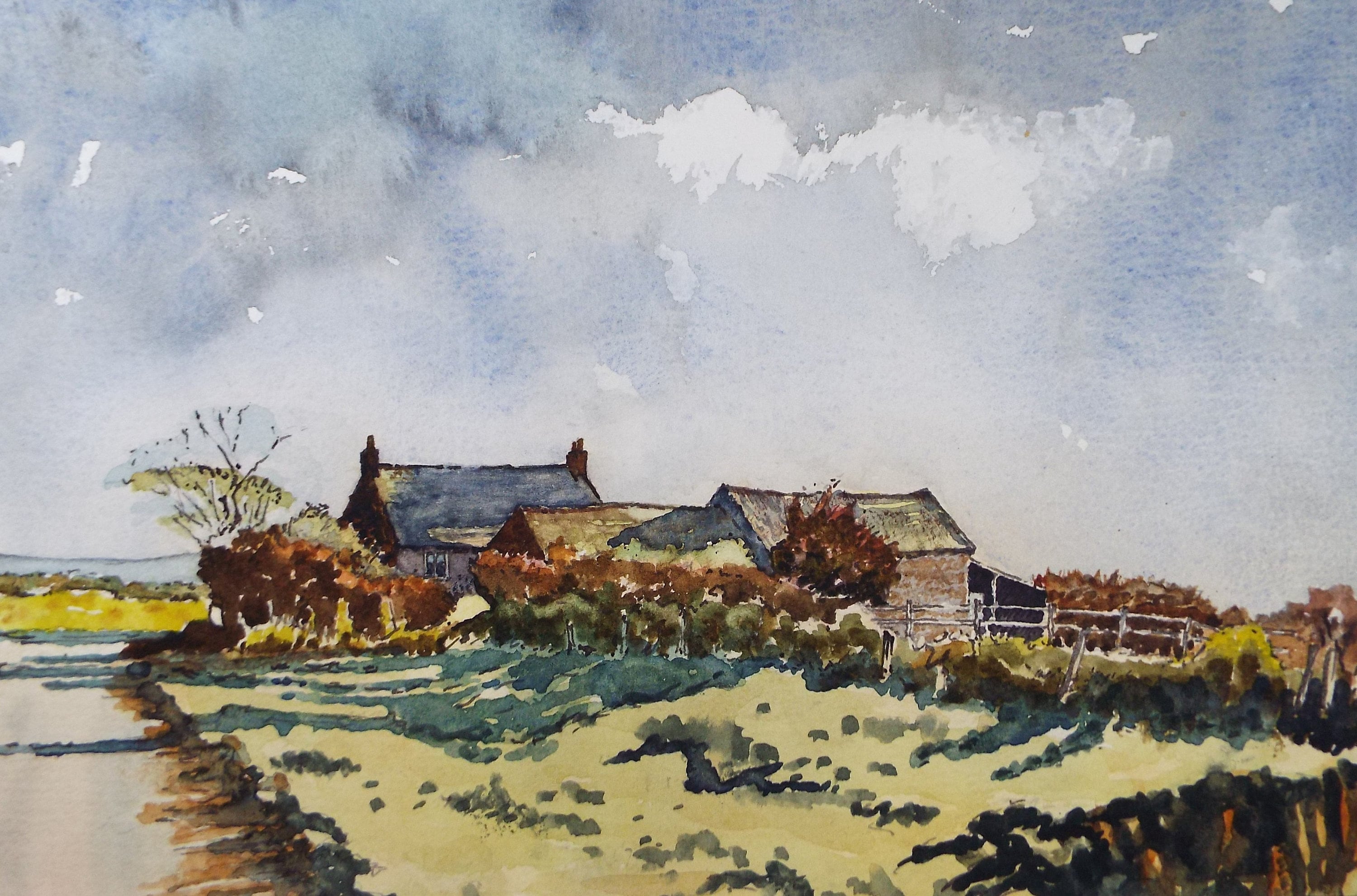 Original Watercolour, 'Cumberland Farmstead', Dated 1987, Unknown Artist