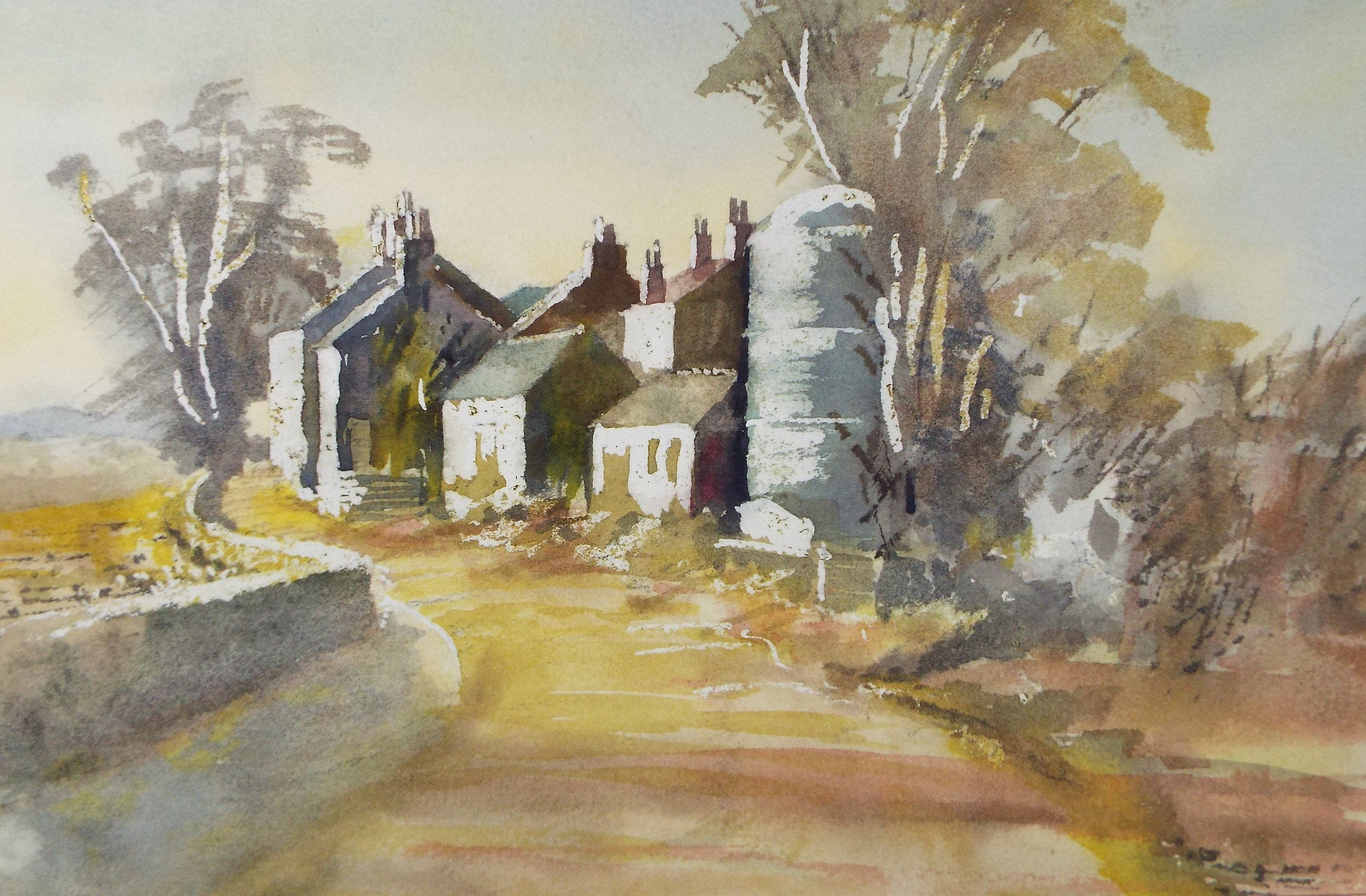 Original Watercolour, 'Cumberland Farmstead', circa 1980's, Unknown Artist