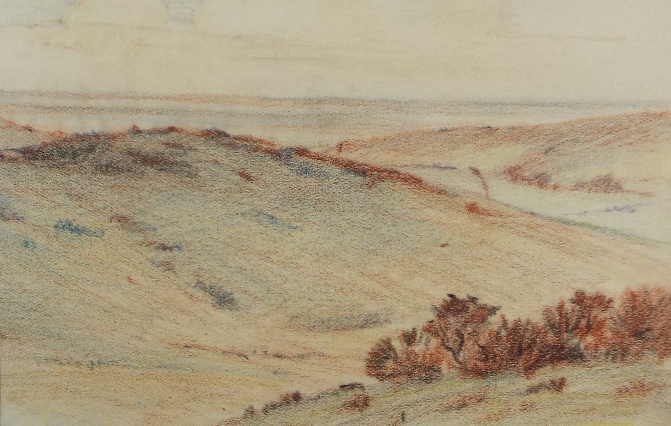 Original Pastel, 'Hilly Heathland', Circa 1950's , Hilda Burford (1887-1957)