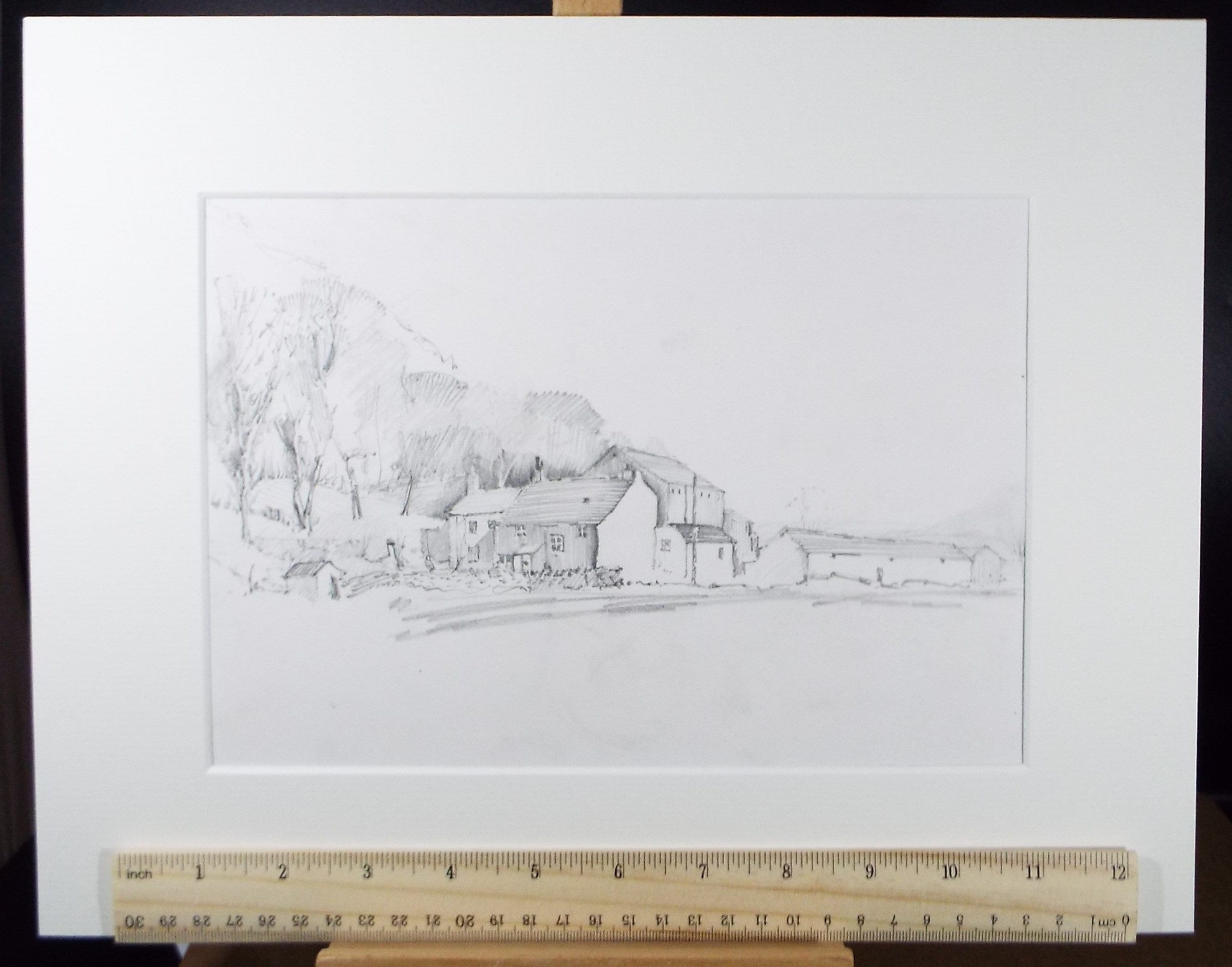 Original Pencil Sketch , 'Farm Buildings', c1980's, Artist Unknown