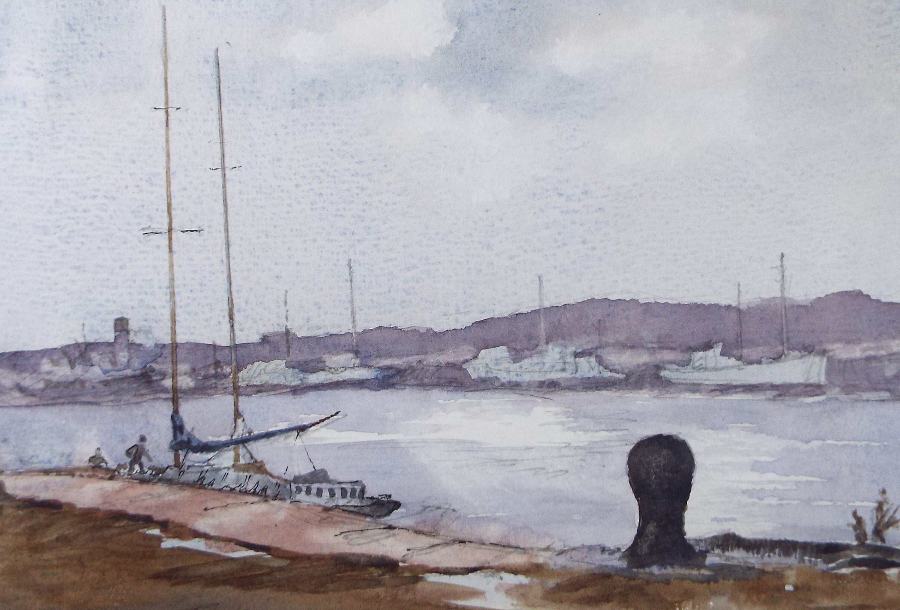 Original Watercolour, 'Town Quay', circa 1980's, Unknown Artist