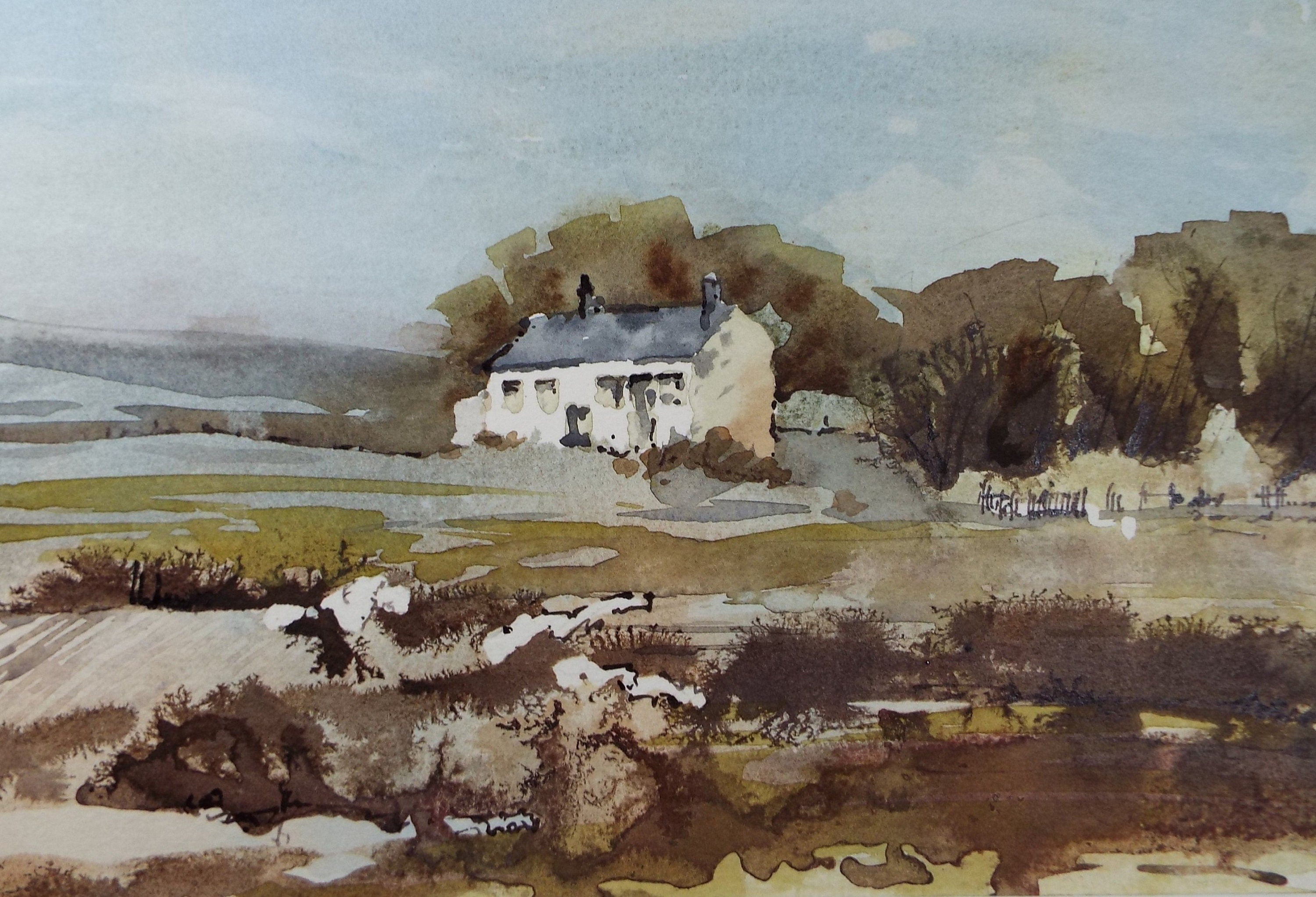 Original Watercolour, 'Farmstead', circa 1980's, Unknown Artist