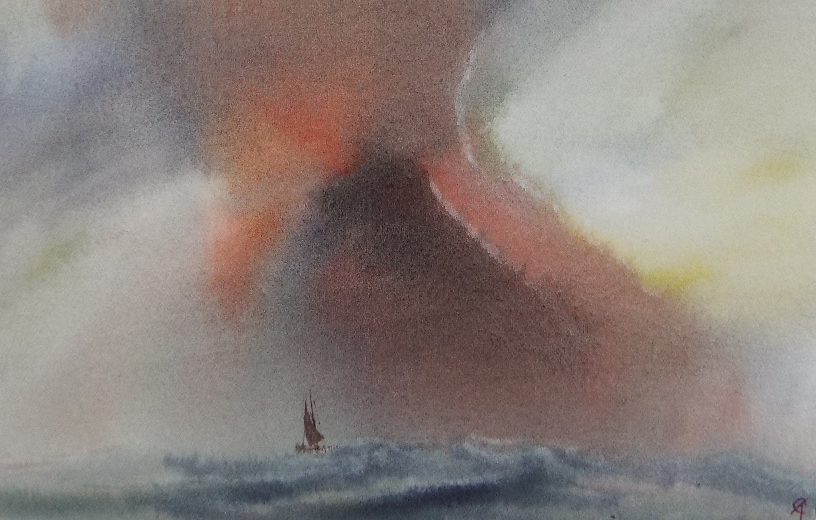 Original Watercolour, 'Yacht Under a Stormy Sky' Trevor Castle, late 20th Century