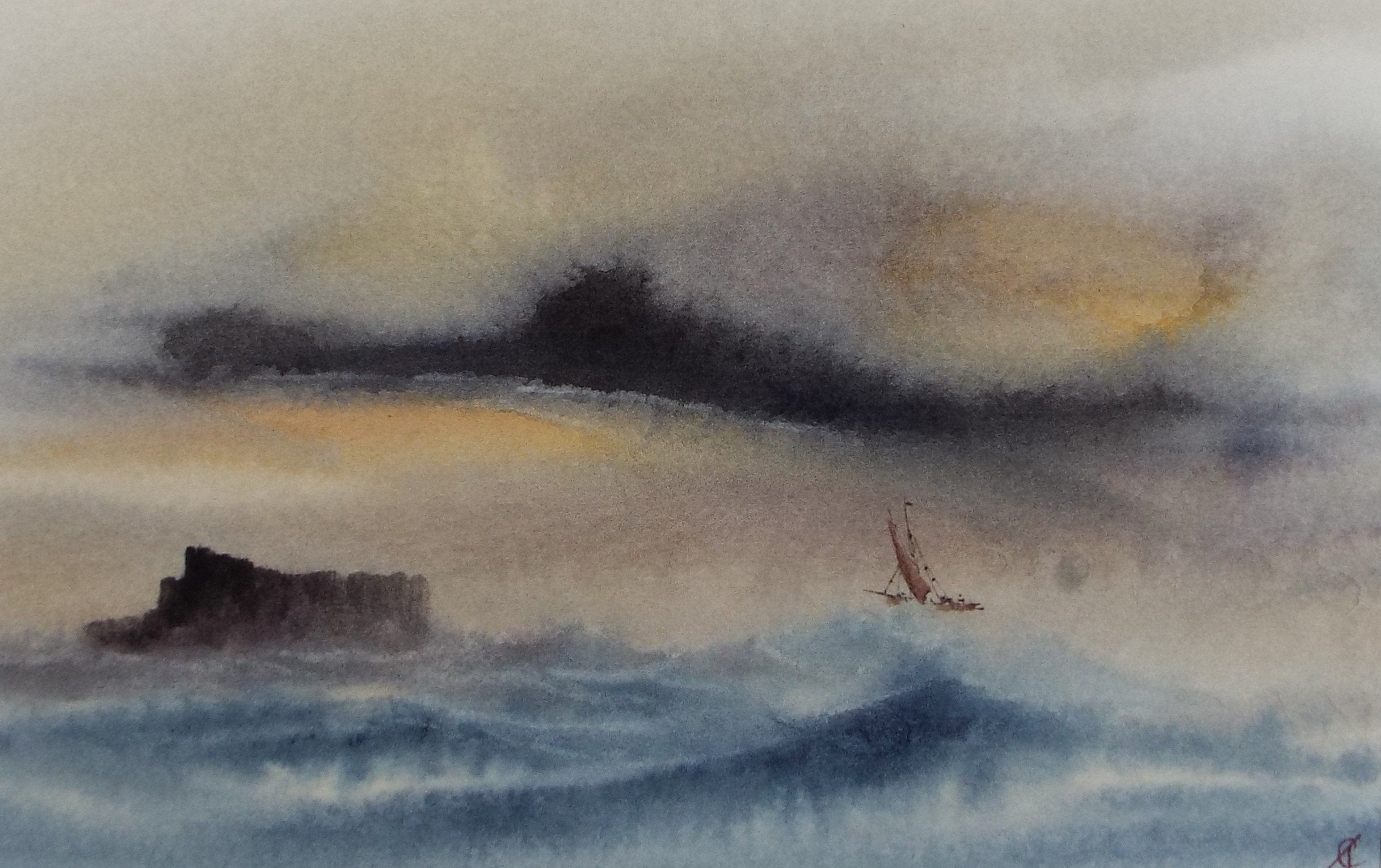 Original Watercolour, 'Yacht in a Stormy sea' Trevor Castle, late 20th Century