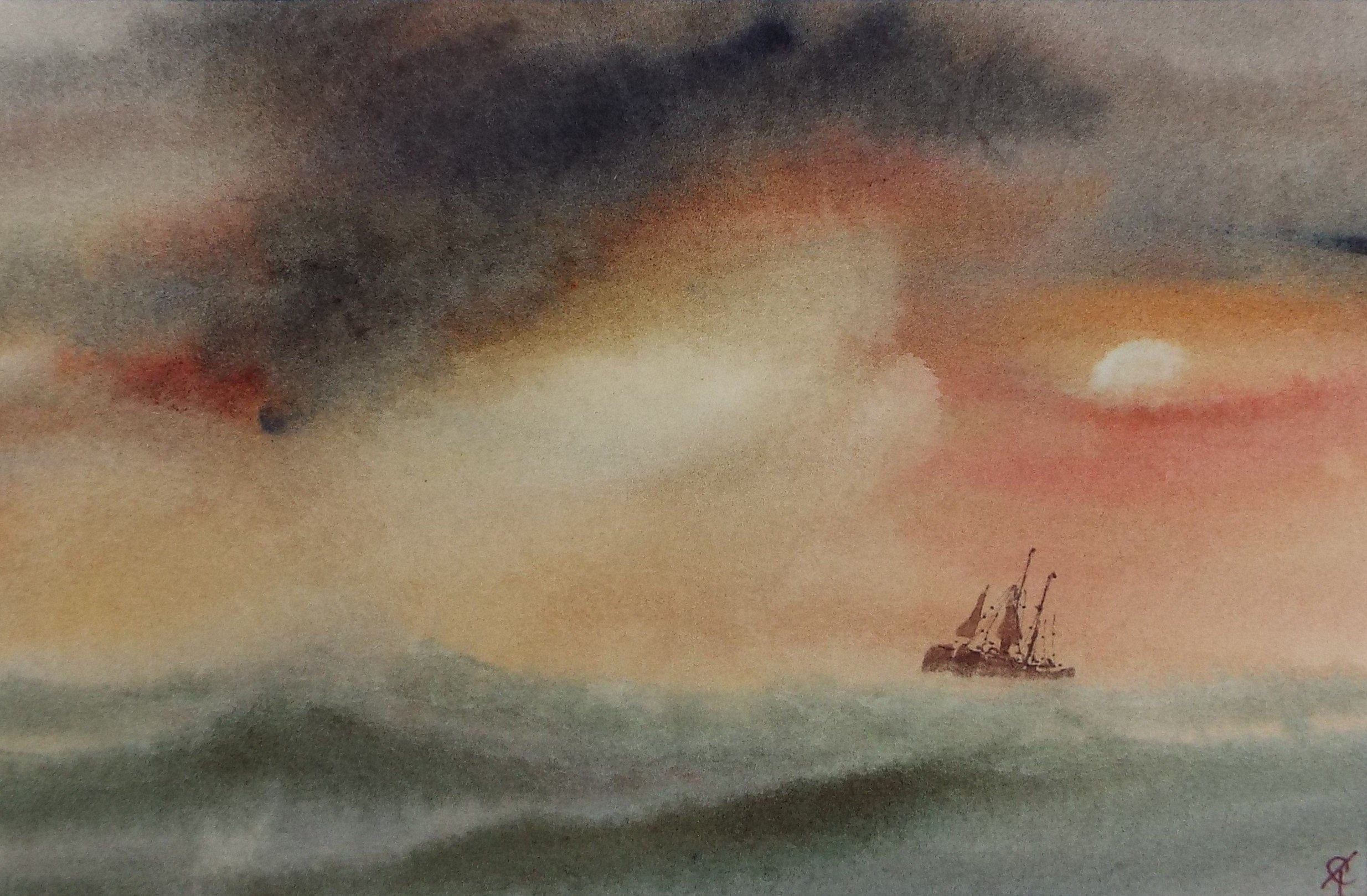 Original Watercolour, 'Yacht in a Stormy sea' Trevor Castle, late 20th Century