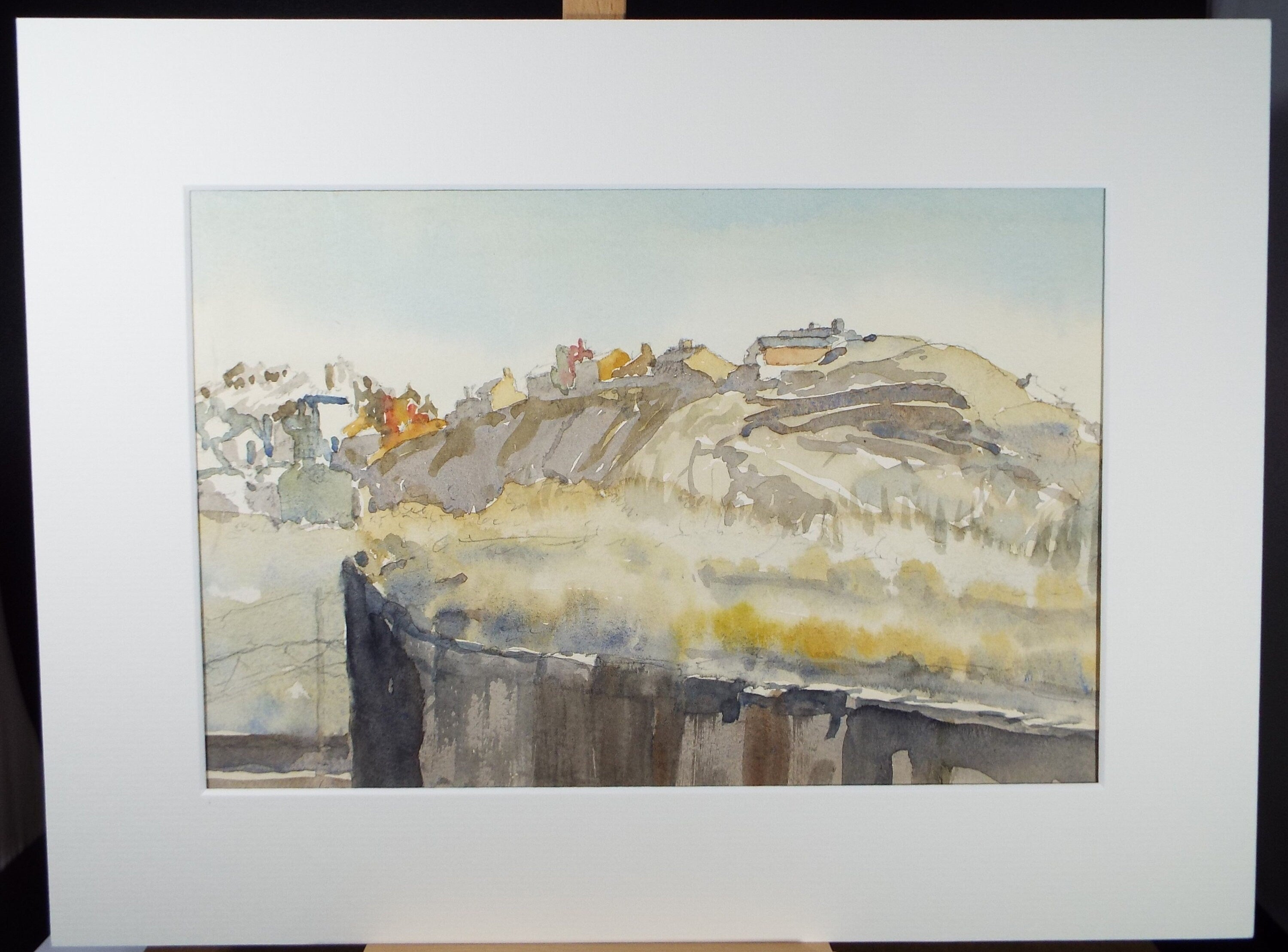 Original Watercolour, 'Village on the Escarpment', Circa 1980's , Unknown Artist