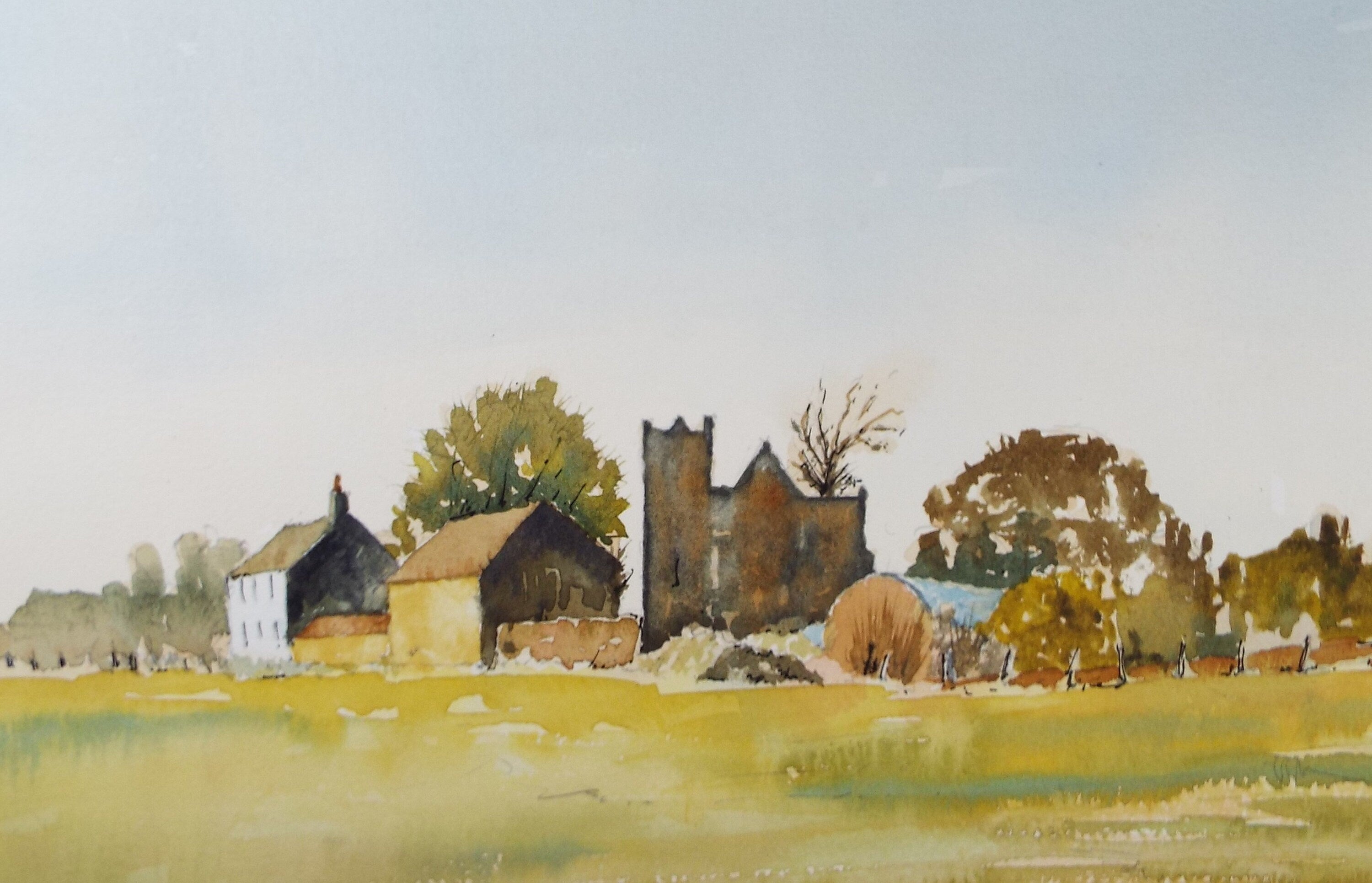 Original Watercolour, 'Cumberland village & Church', circa 1980's, Unknown Artist