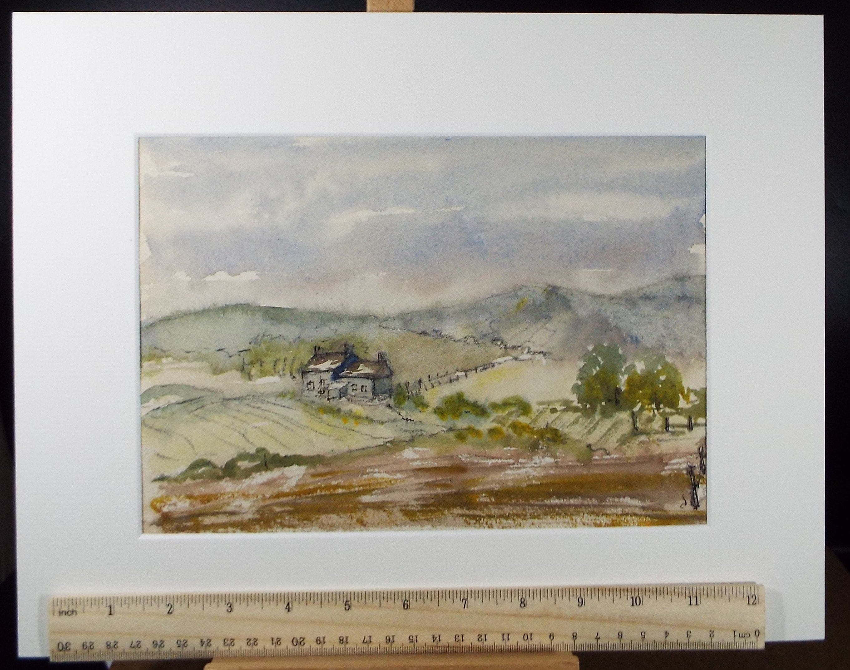 Original Watercolour, 'Autumn Farmstead', circa 1980's, Unknown Artist