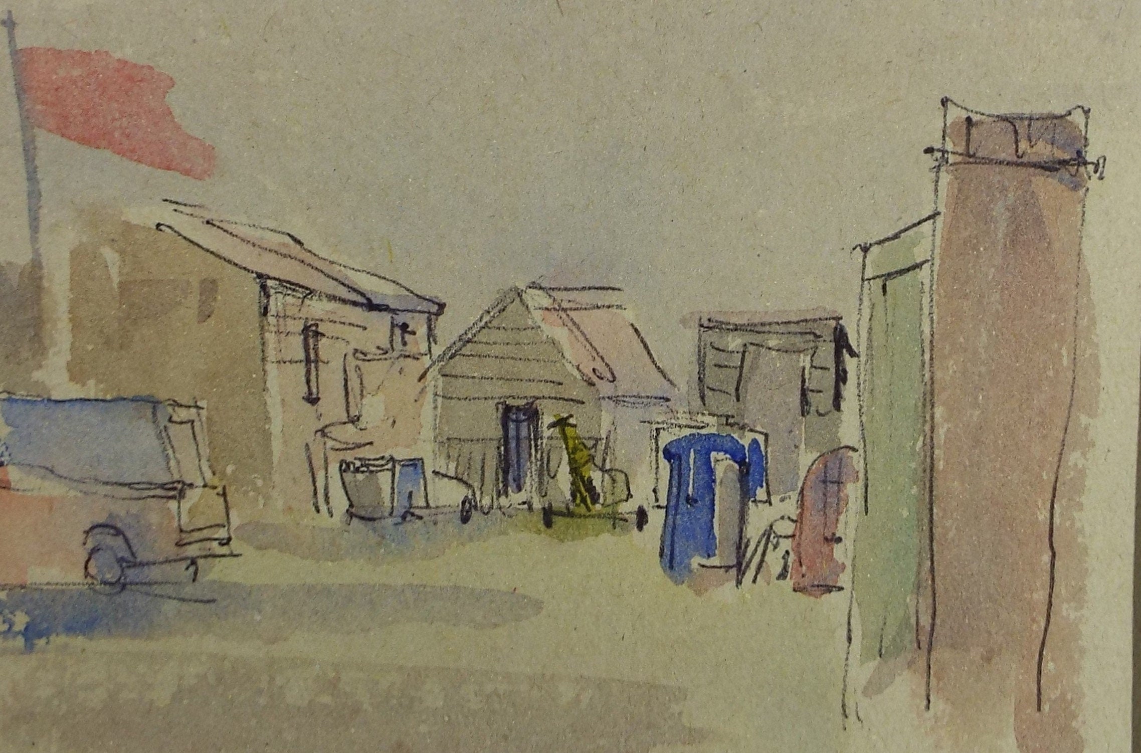 Original Watercolour & ink drawing, 'Street Scene', Hugh McKenzie (1909-2005), Mid 20th Century