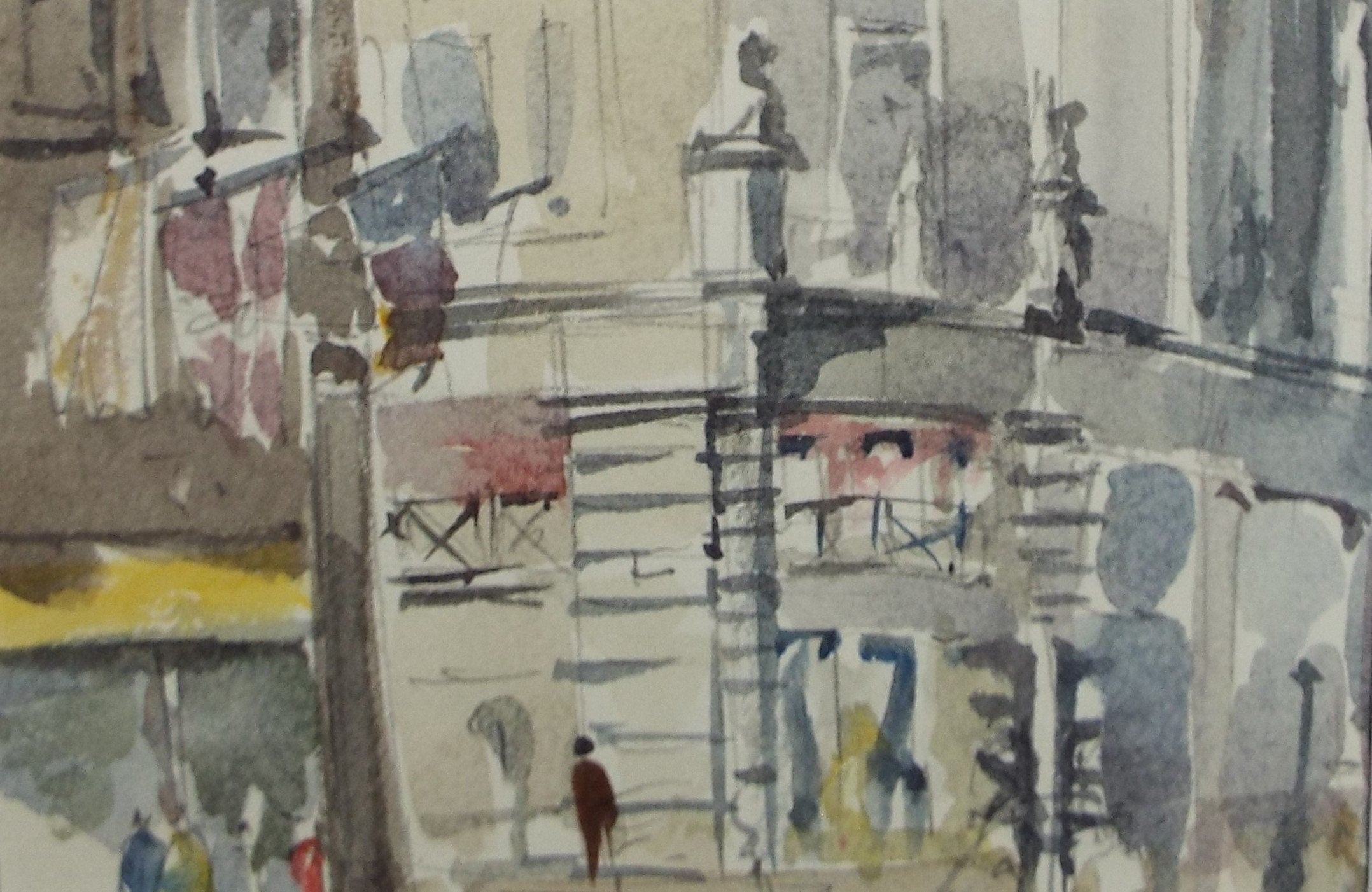 Original Watercolour & ink drawing, 'Street Scene with figures', Hugh McKenzie (1909-2005), Mid 20th Century