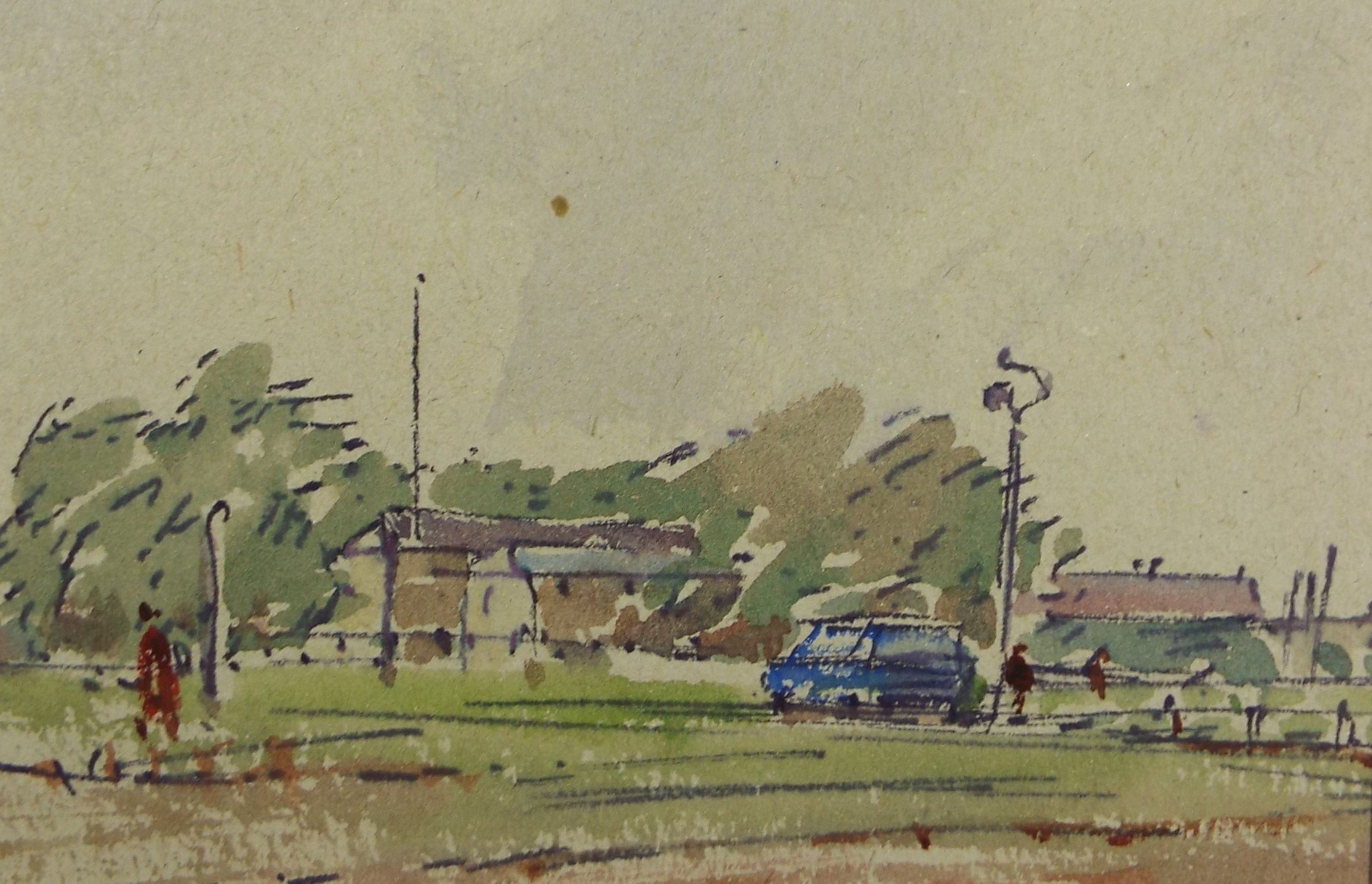 Original Watercolour & ink drawing, 'Rural Scene with figures', Hugh McKenzie (1909-2005), Mid 20th Century