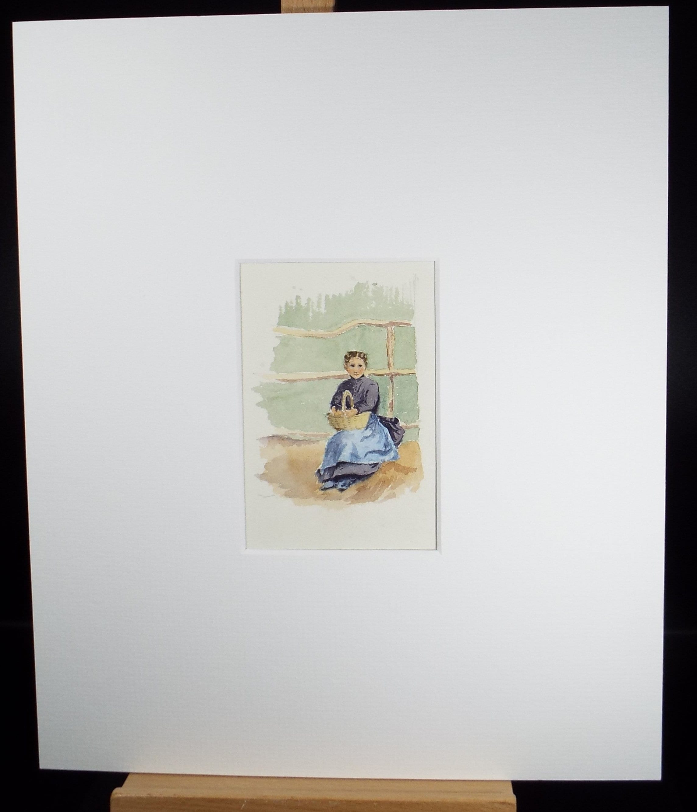 Original Watercolour Drawing,'Woman with a Basket', Circa 1890, artist Unknown