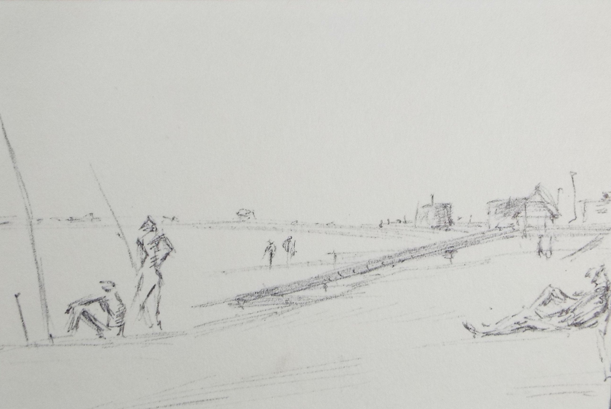 Original Pencil drawing, 'Fishing from the Beach', Hugh McKenzie (1909-2005), Mid 20th Century