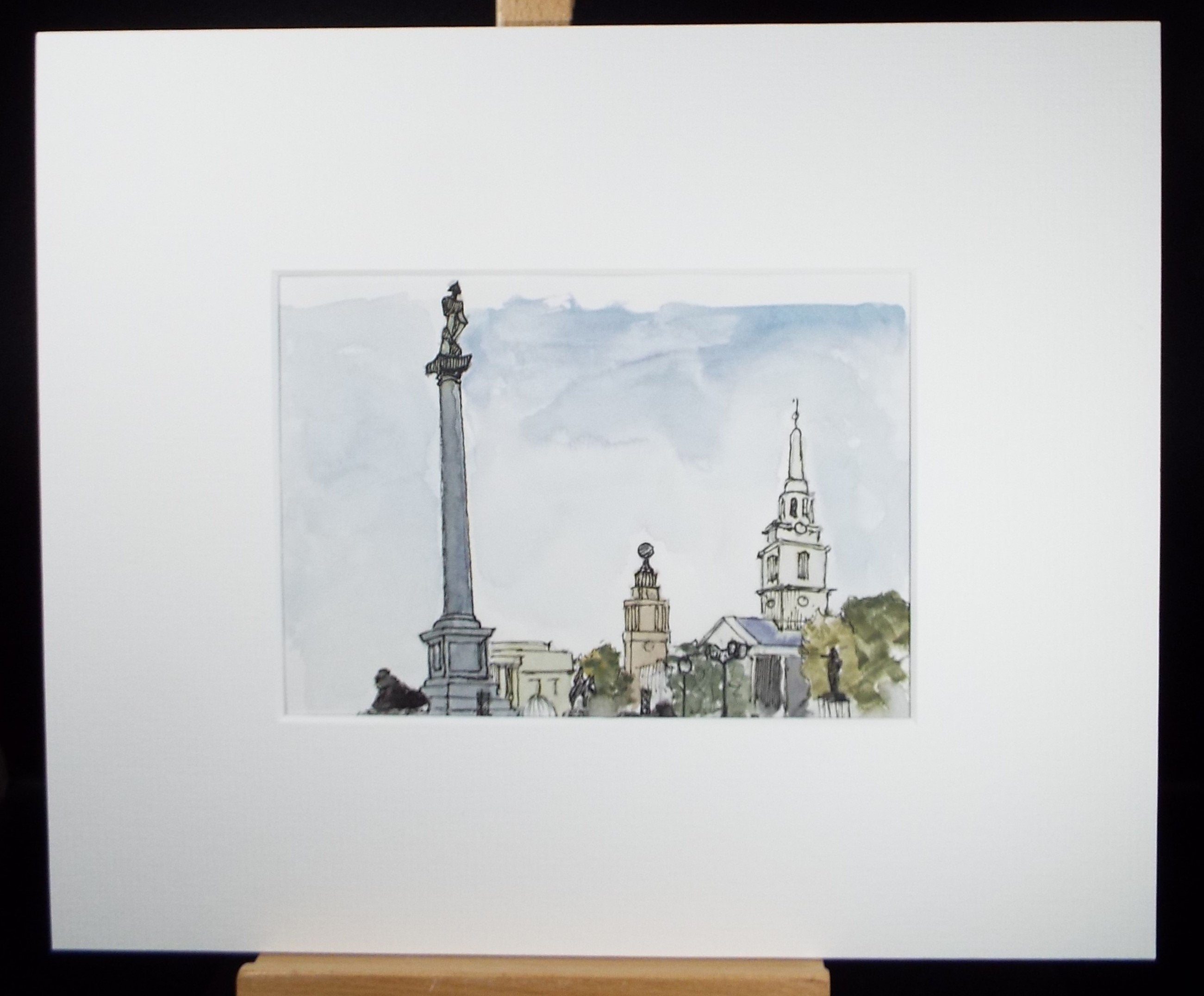 Original Watercolour, 'Trafalgar square', c1980s, Artist Unknown