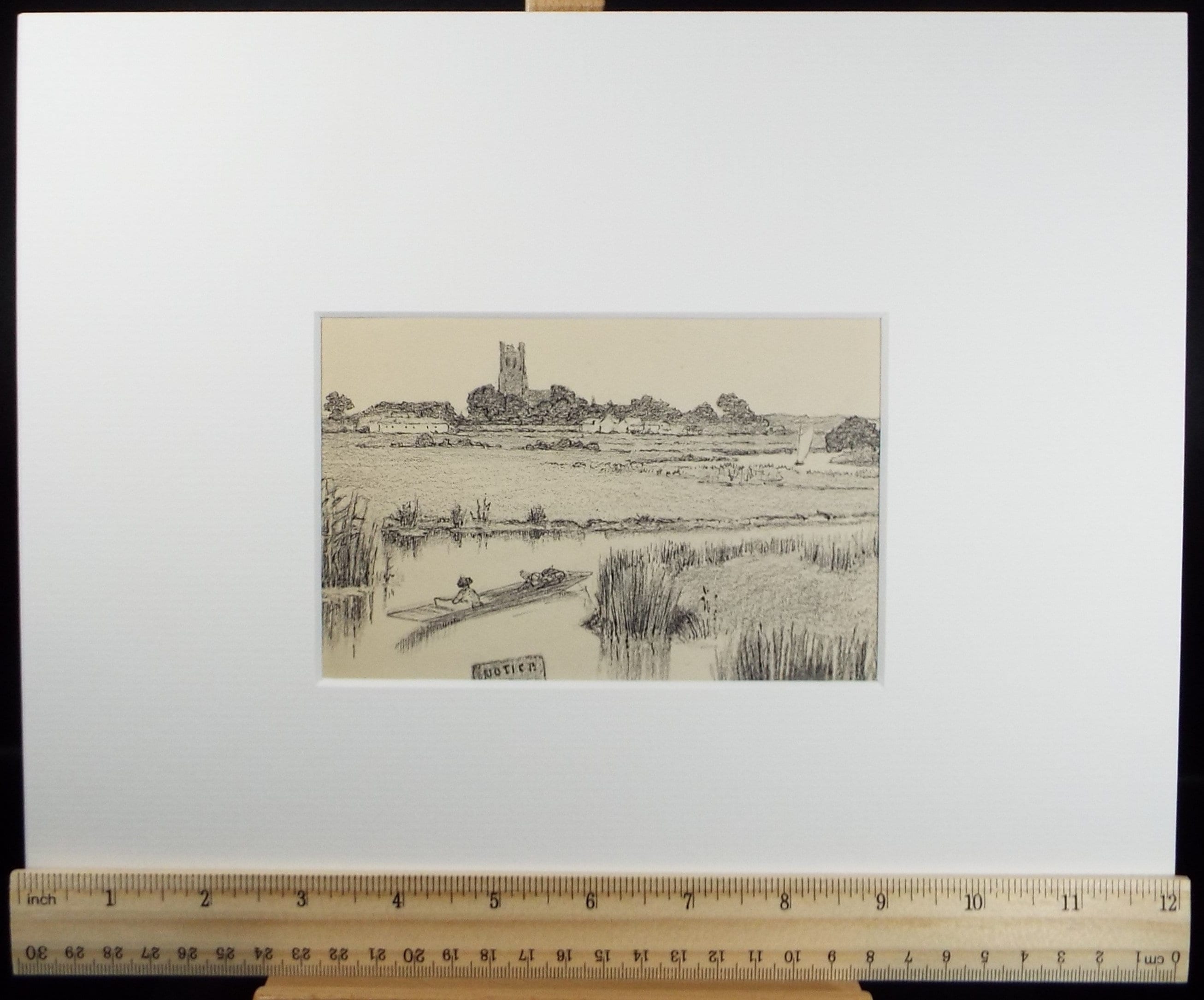 Original Pencil Drawing, 'Punt on the Cam', Artist Unknown, Late 19th Century