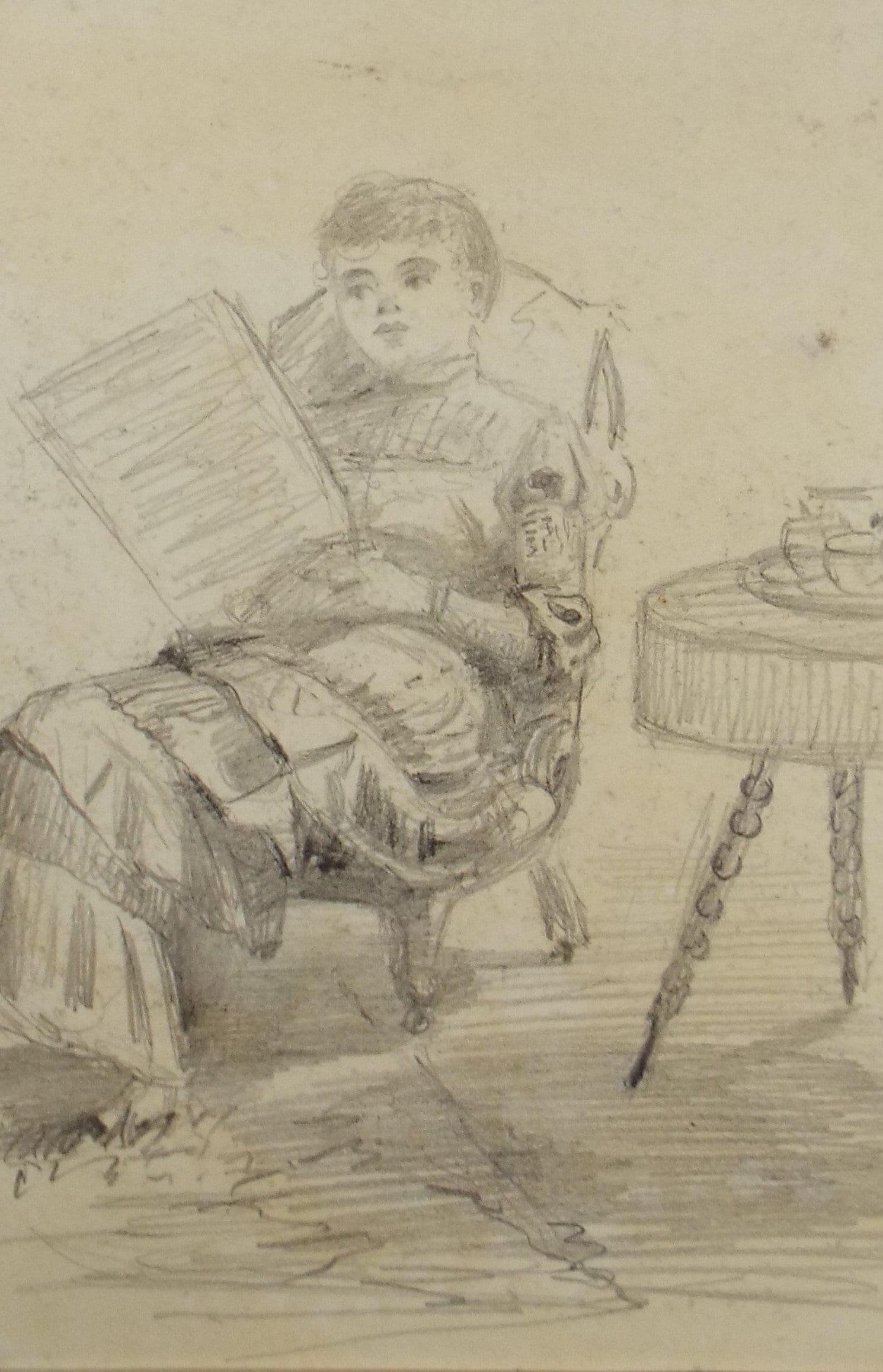 Original Pencil Drawing,'Woman reading', Circa 1890, artist Unknown