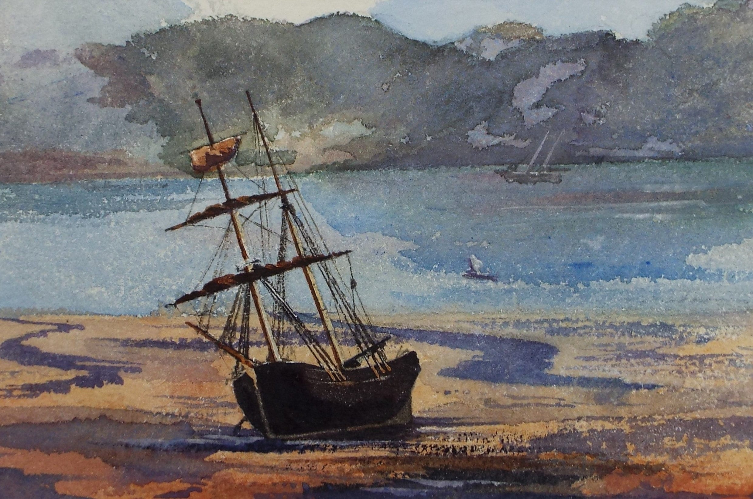 Original Watercolour, Late 19th Century, 'Menai Straits from Bangor', artist unknown.