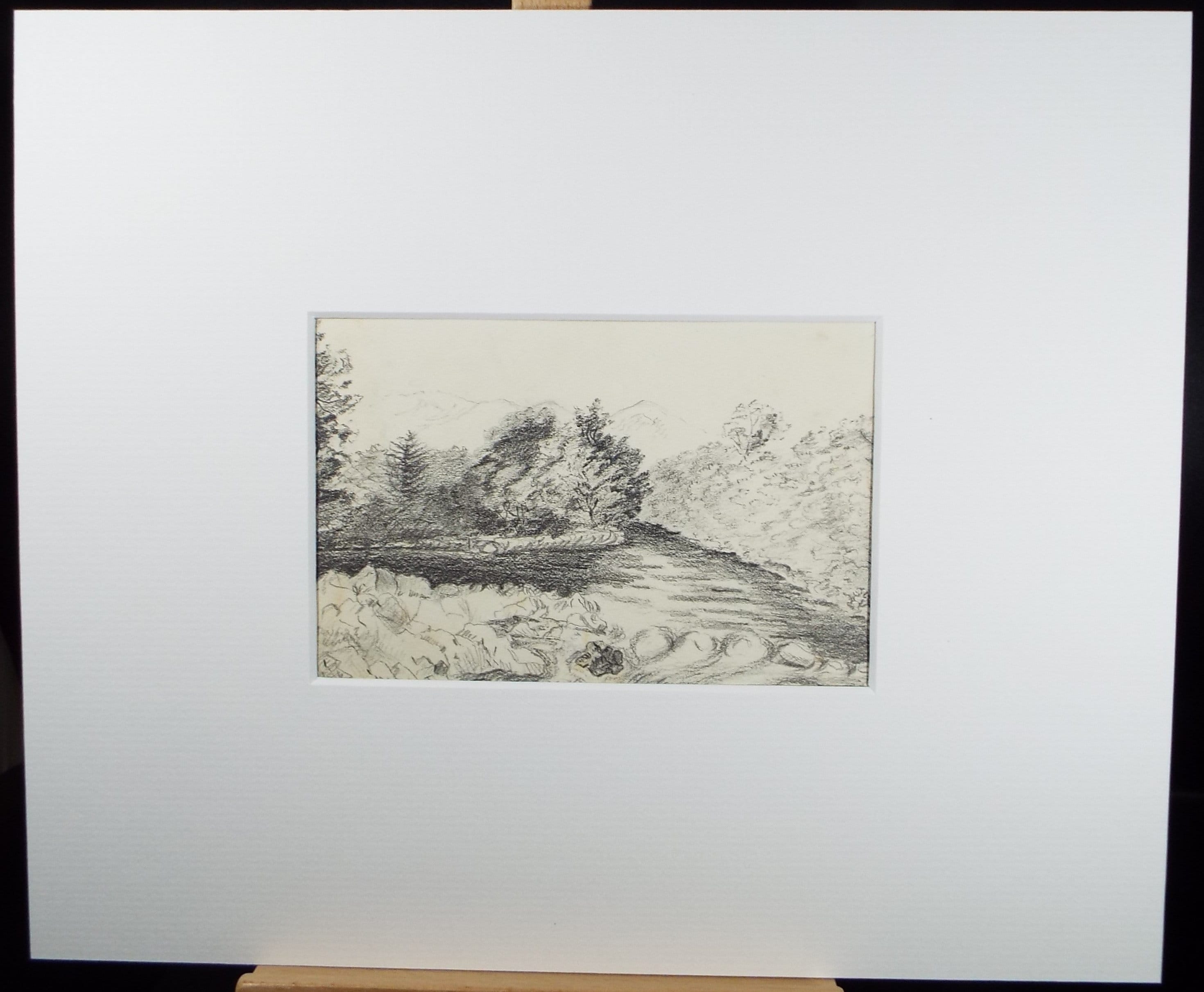 Original Pencil drawing 'River Landscape', Circa 1890, artist Unknown