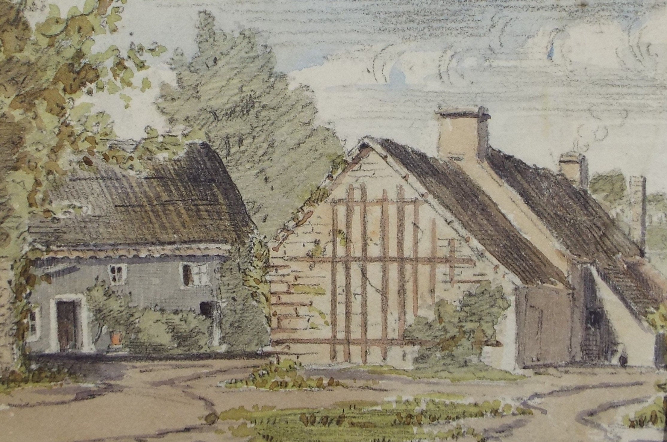 Original Watercolour, 'Country Cottages', c1880, A Elliott