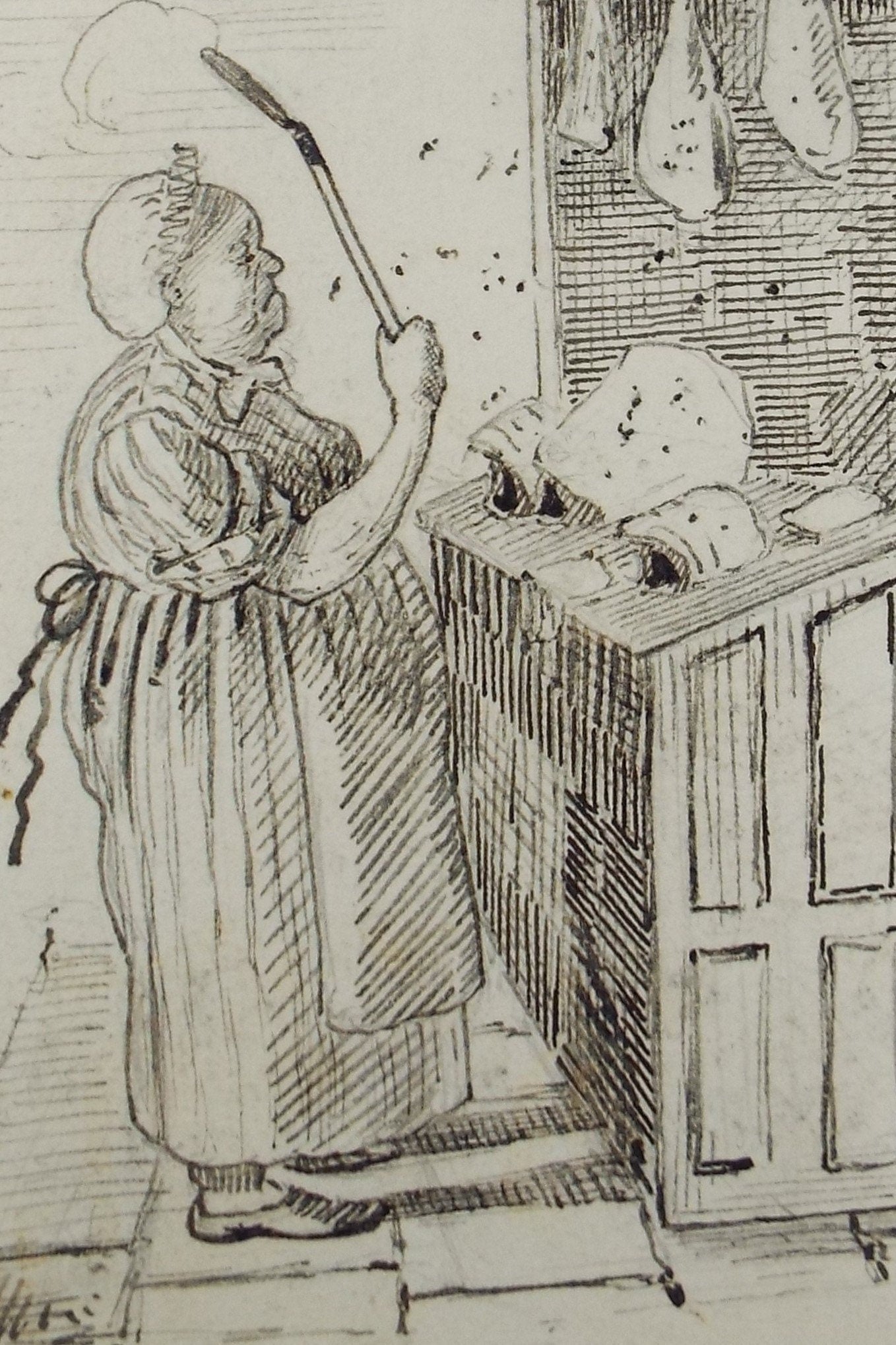 Original Pen & Ink Drawing,'Woman Butcher', Circa 1890, artist Unknown