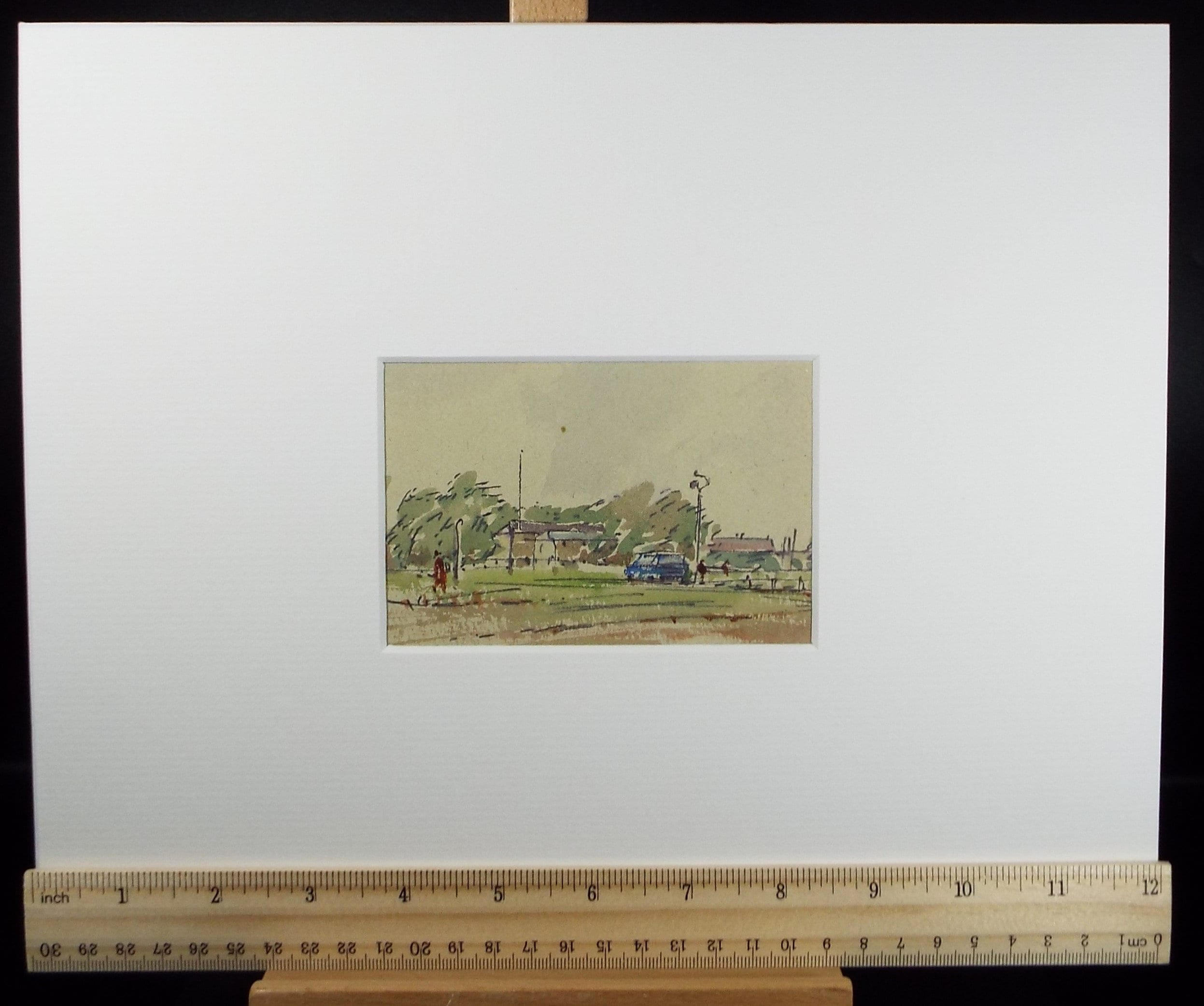 Original Watercolour & ink drawing, 'Rural Scene with figures', Hugh McKenzie (1909-2005), Mid 20th Century