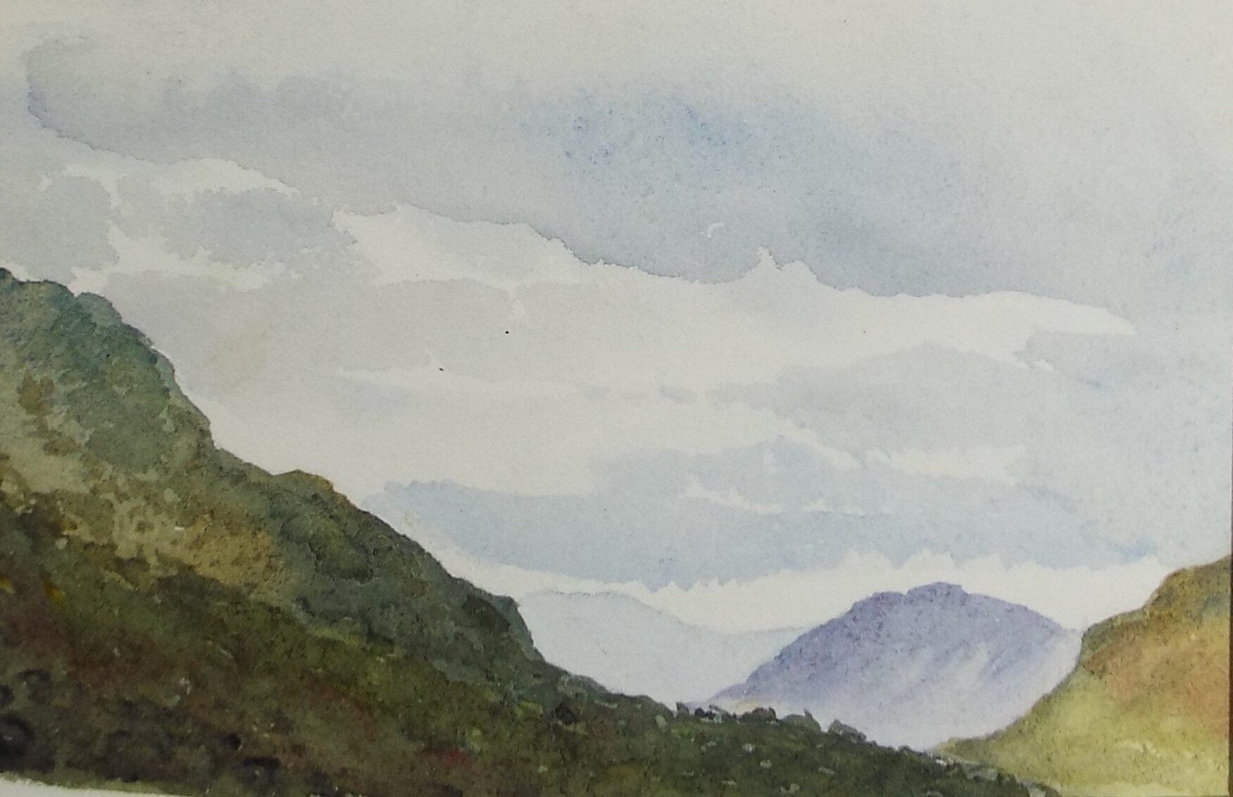 Original Watercolour, 'Mountain View', Circa 1890's ,Artist Unknown