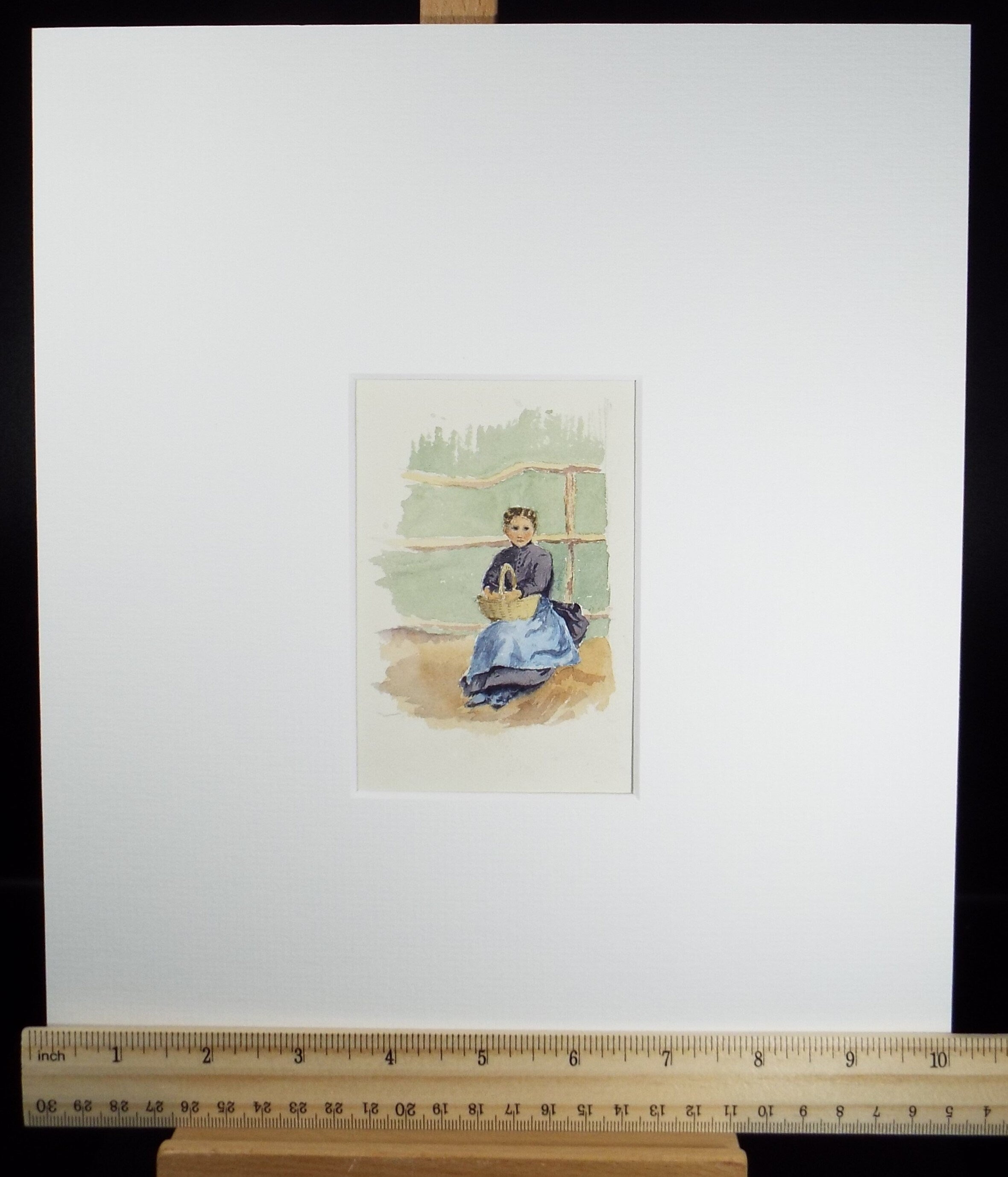 Original Watercolour Drawing,'Woman with a Basket', Circa 1890, artist Unknown